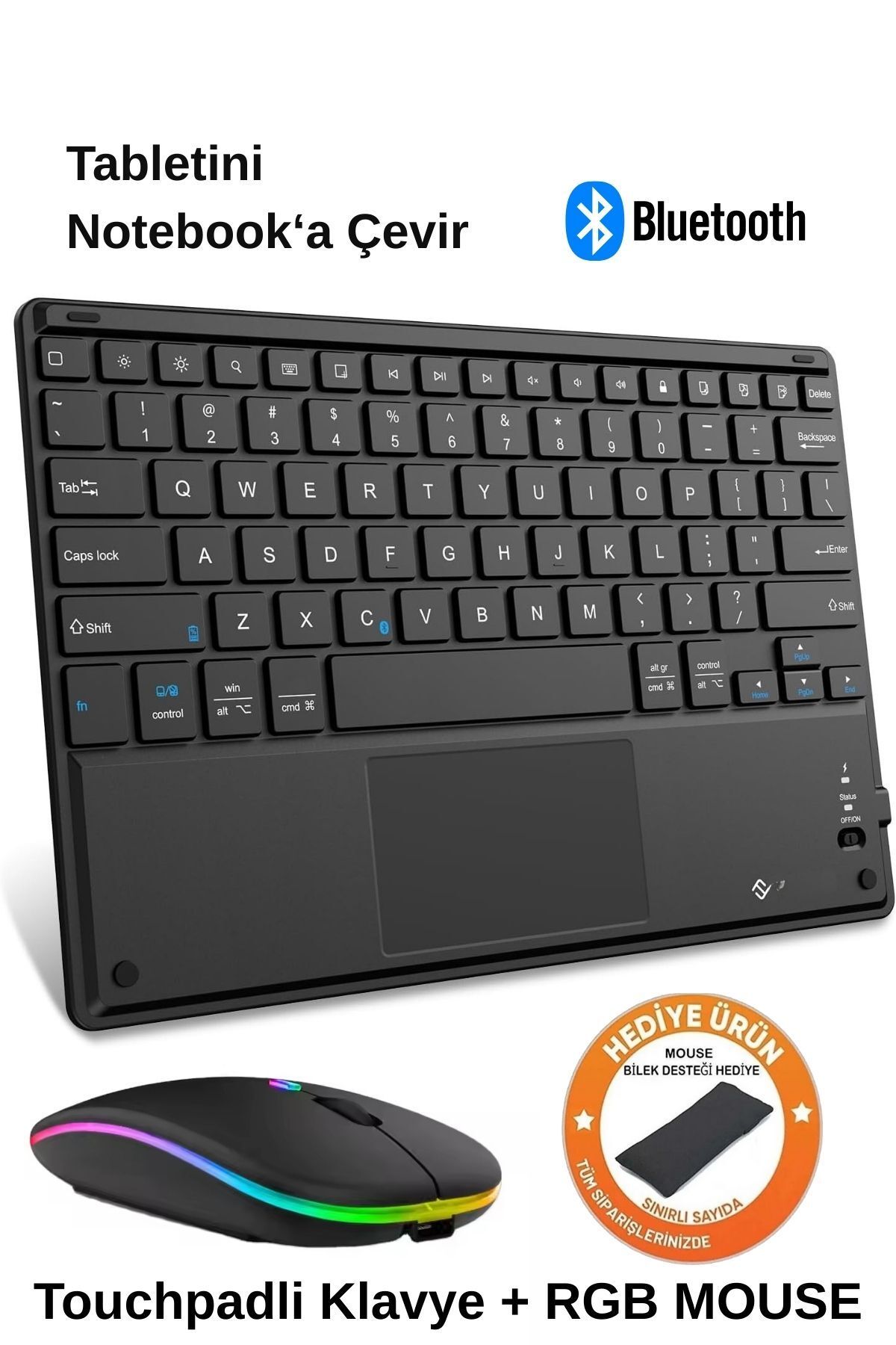 Zineets Kablosuz Şarjlı Bluetooth Klavye Mouse Touchpadli Seti Ultra Slim Tablet Telefon Windows Uyumlu