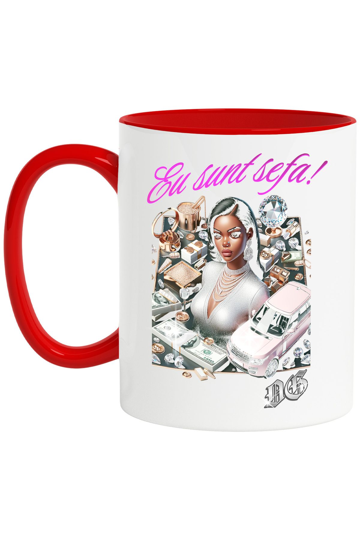 StoryGift Romania-Mug Rich Girl Wealth Car Pink Powder Text I'm the Boss, 330ml, Ceramic with Handle, With ,STG 1