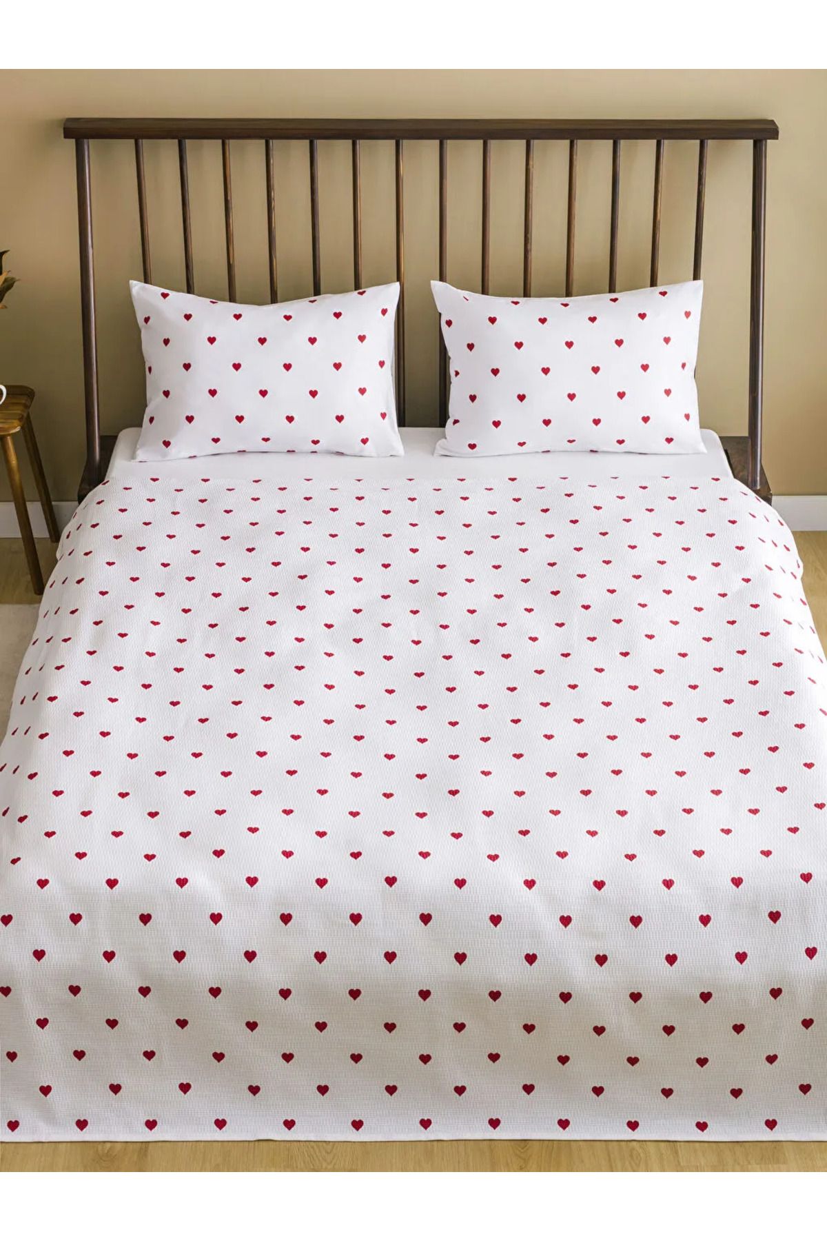 LC Waikiki-Lcw Home Red Heart Patterned Double Pique Set 2