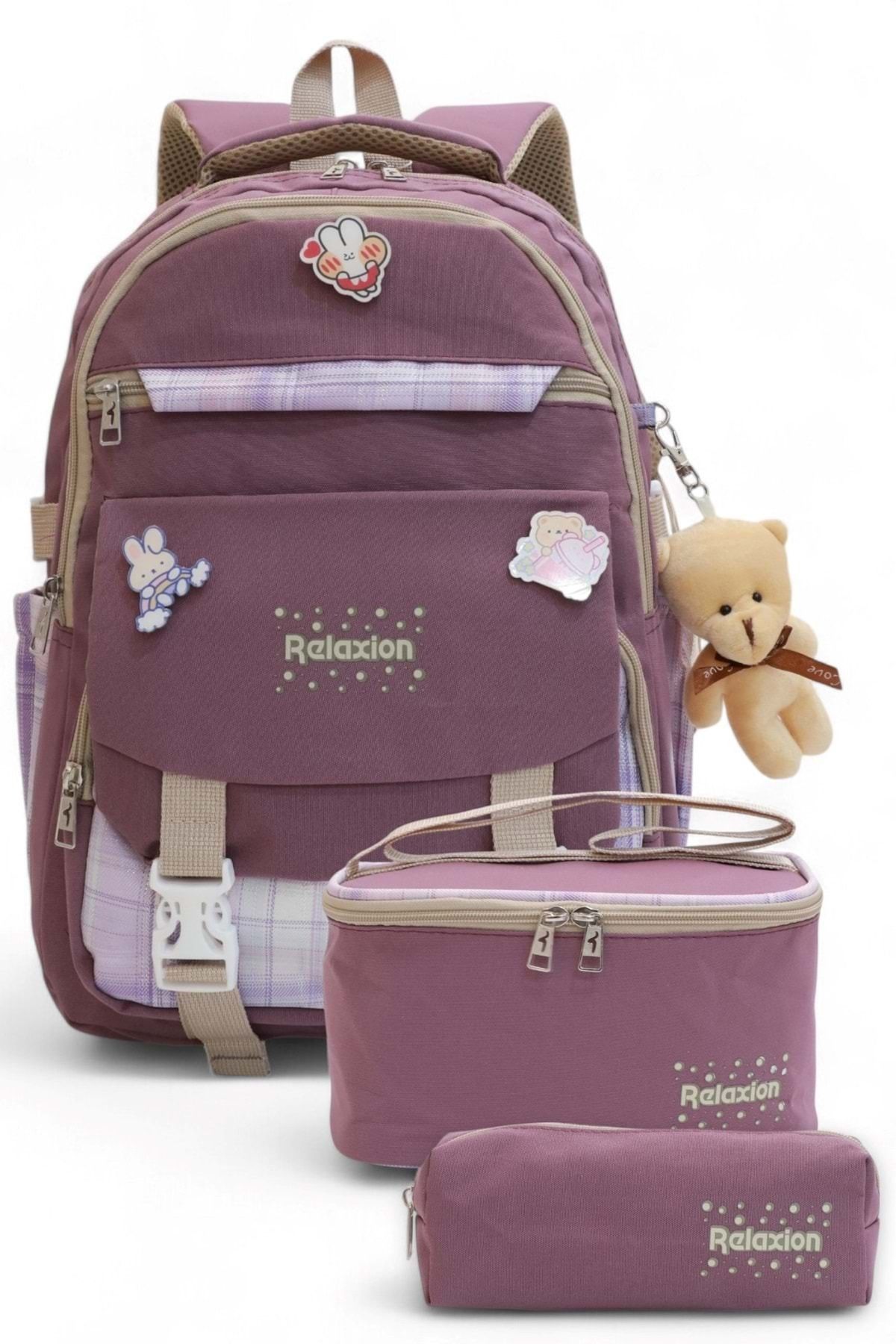 Kidessa Relaxion 2144-1396 Kore Tarzı Unisex Çocuk Üçlü Set İlkokul Sırt Çantası