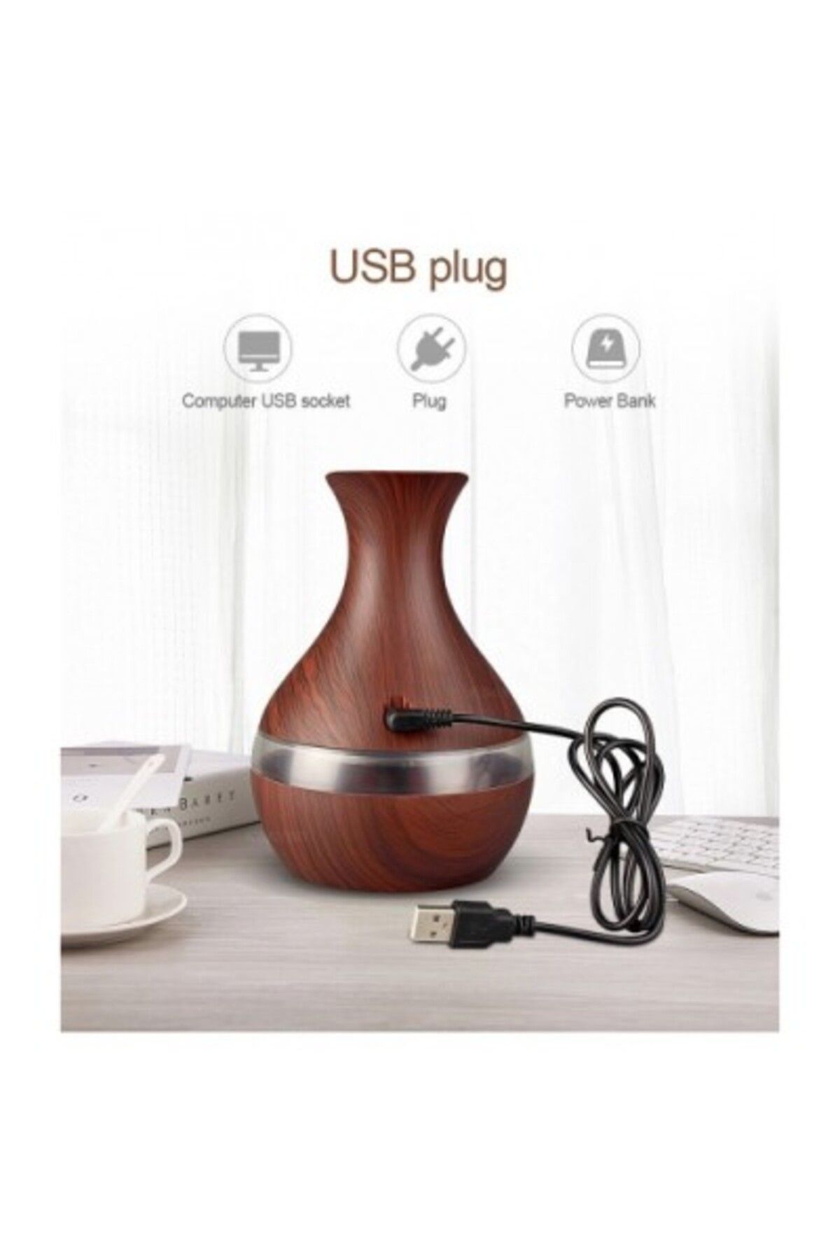 MACVI-Macvi® Aromatherapy Diffuser with Humidifier, ultrasonic, touch button, brown, 7-color LED, 130 ml 4