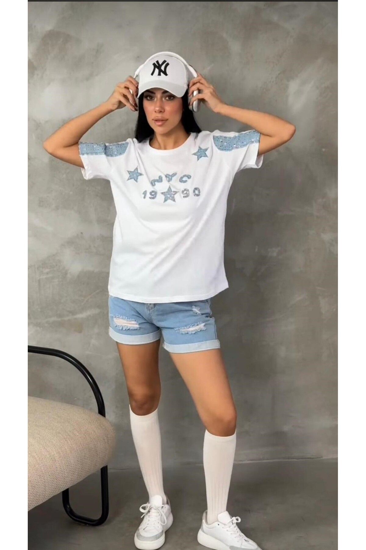 Ctn Kadın NYC Kot Nakışlı T-Shirt