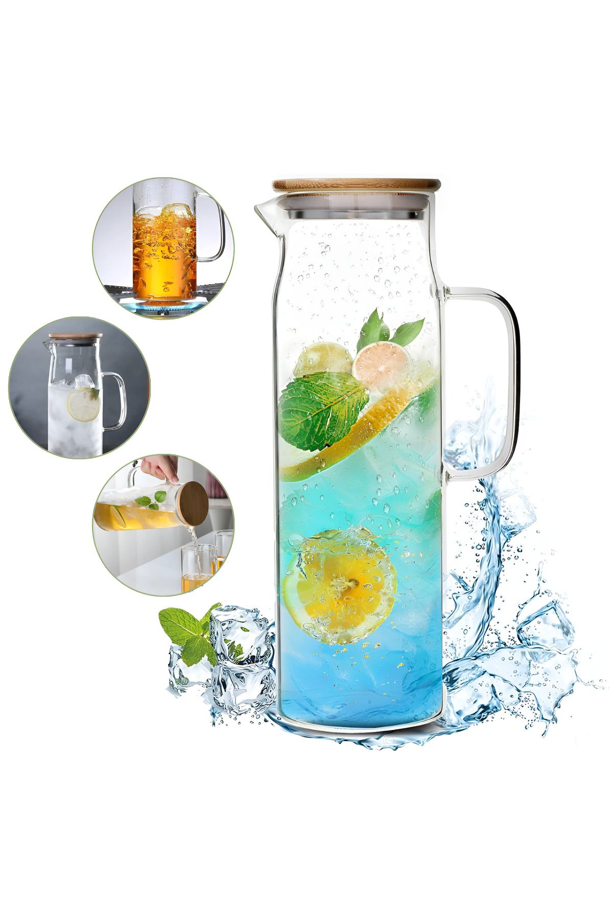 Köken-2 Carafes 1.4L Borosilicate Glass, Pitcher With Airtight Lid Bamboo, 26x8.5 Cm, -20°C To 150°C 11