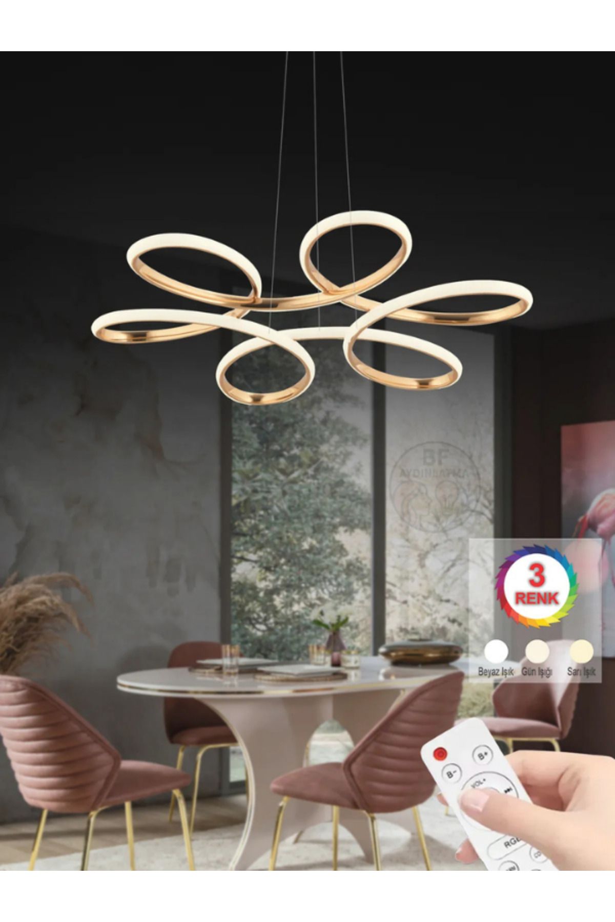 B&F STORE NEW STYLE Papatya Gold Ledli Lüx Modern Beyaz Power Led Avize