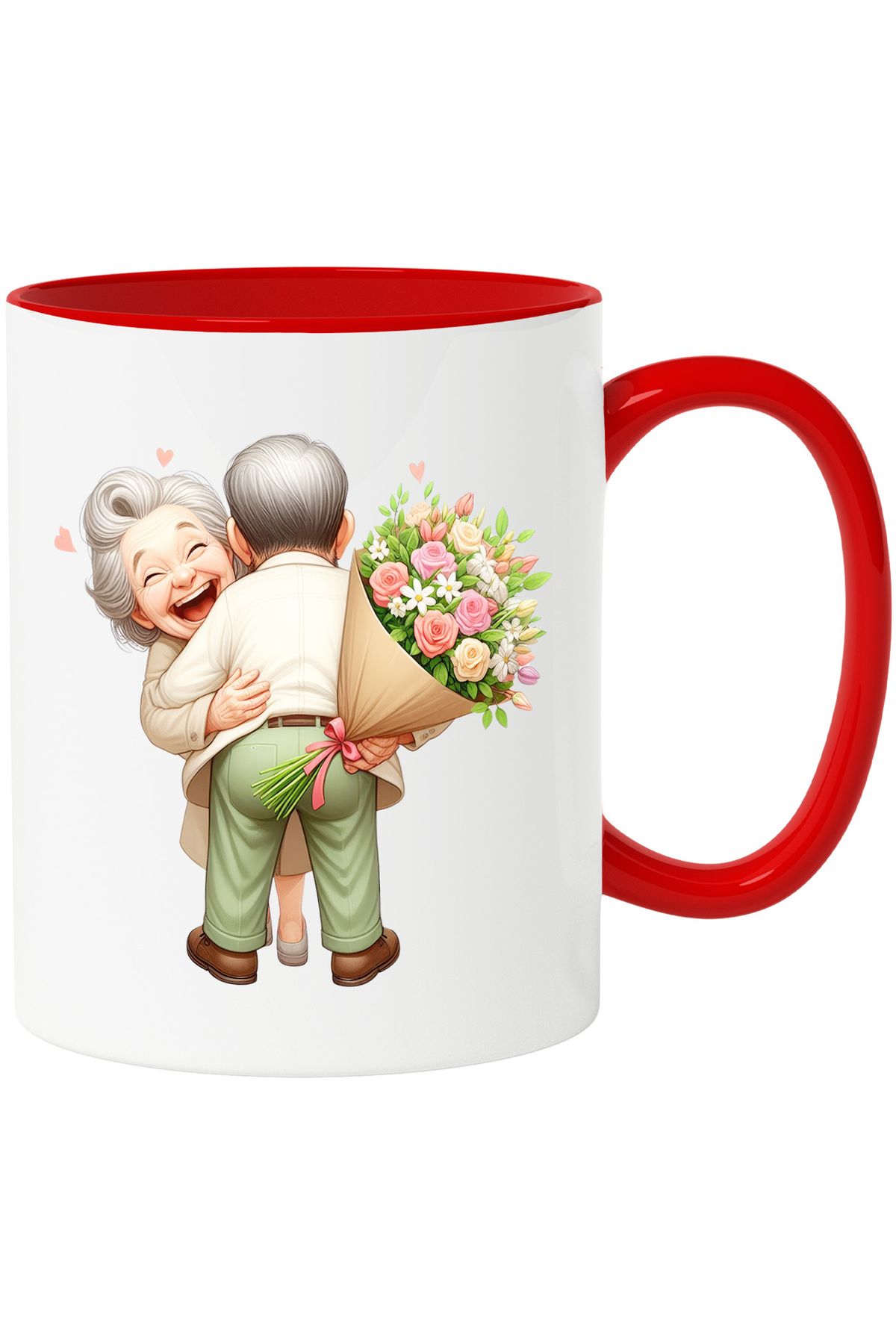 StoryGift Romania-Mug with a grandma and a grandpa | joy | hugging | received a bouquet, With,STG 1