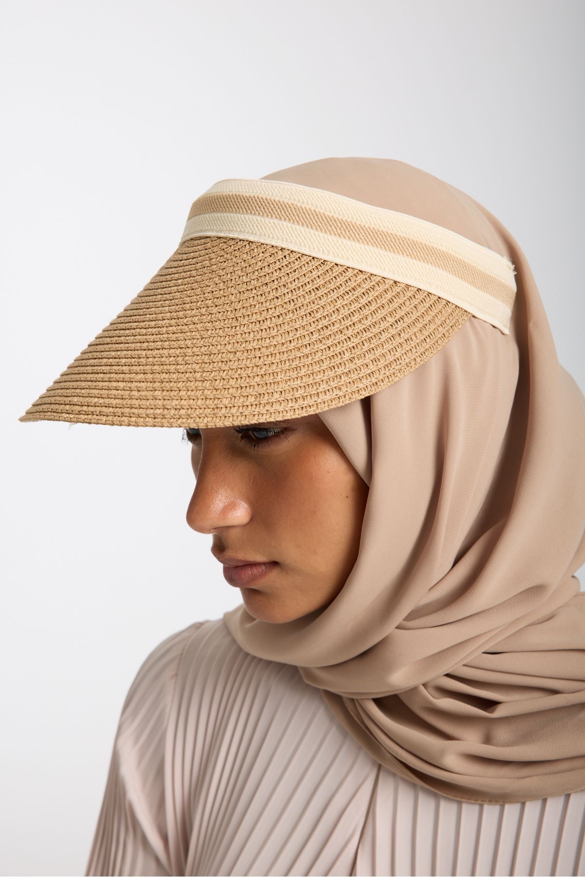 Moda Days Geniş Kenarlı Camel Renk Güneşten Koruyucu Kadın Yazlık Hasır Vizör Şapka