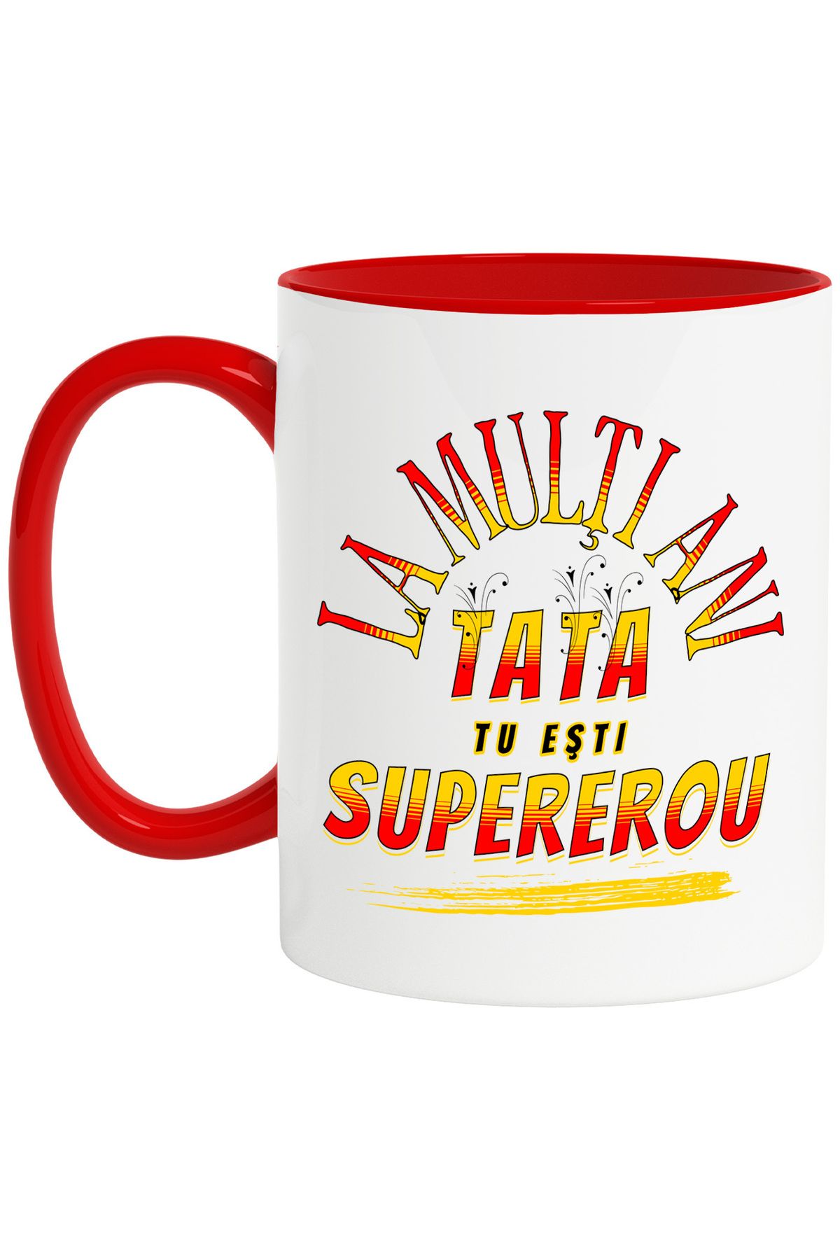 StoryGift Romania-Happy Birthday Mug. Dad, you are a family Superhero, 330ml, Ceramic with Red Handle, With ,STG 1