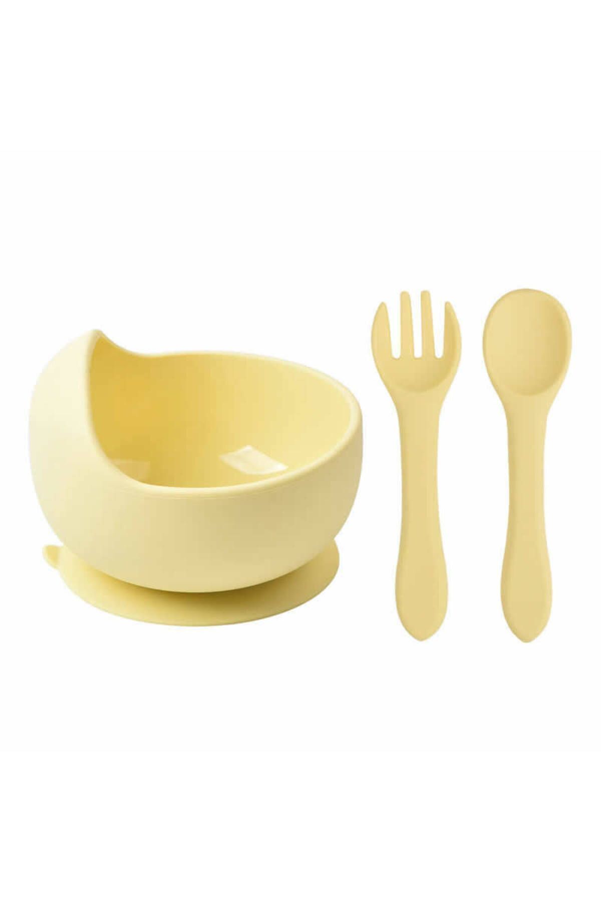 jojobebek Çocuk Silikon Mama Önlüğü, Silikon Vakumlu Kase, Silikon Kaşık Ve Çatal / Sarı fotoğrafı 2 (önizleme)