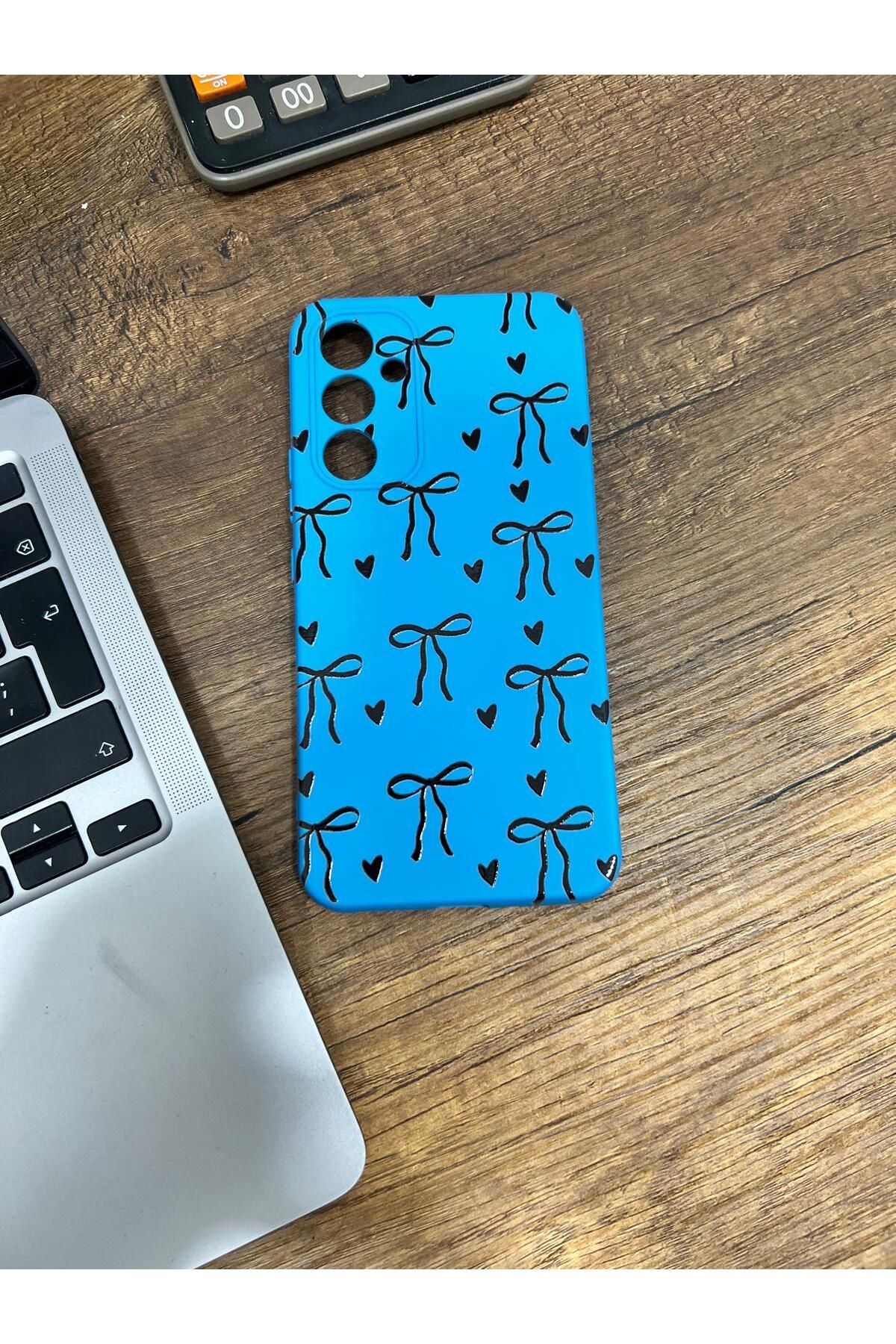 HZR Samsung A34 Siyah Kurdele Desenli Mavi Silikon Kılıf