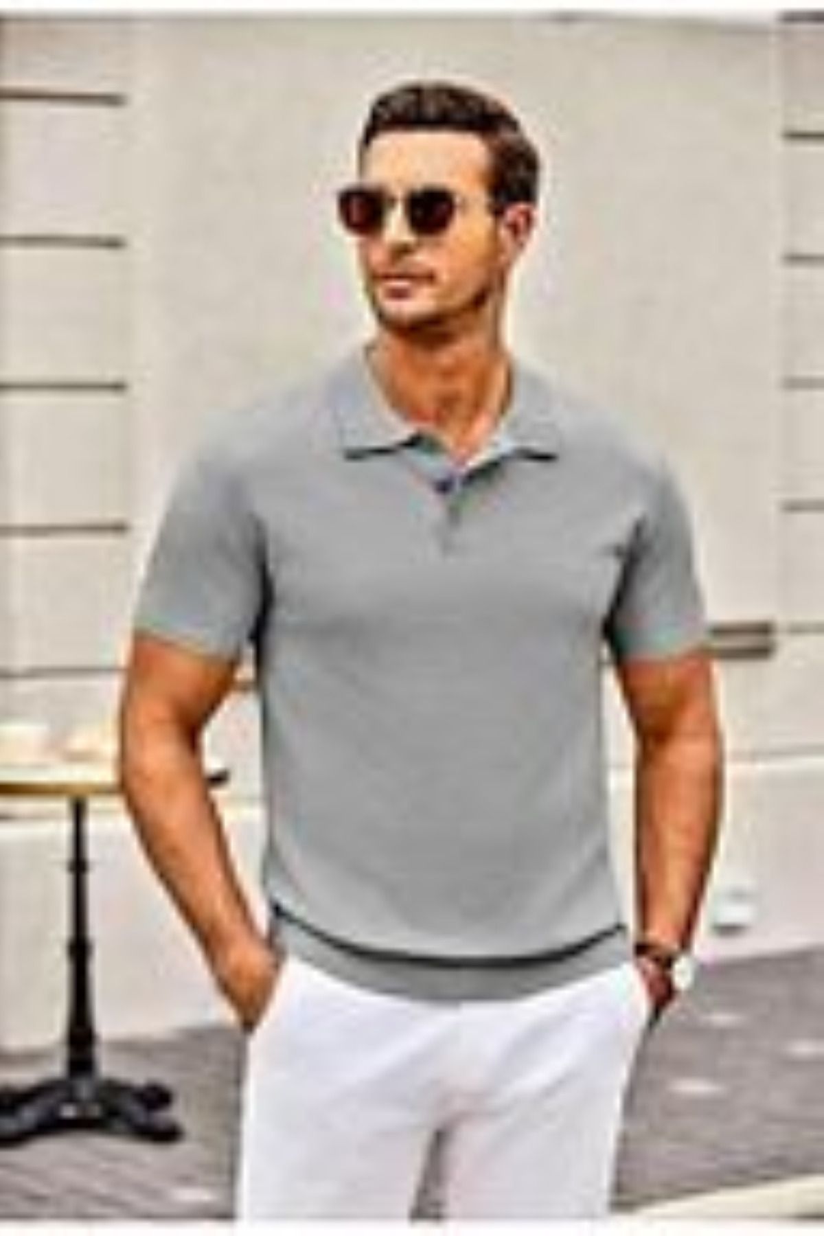 aynewmoda Erkek klasik %100 pamuklu tişört, kırışmayan polo yaka, slim fit,