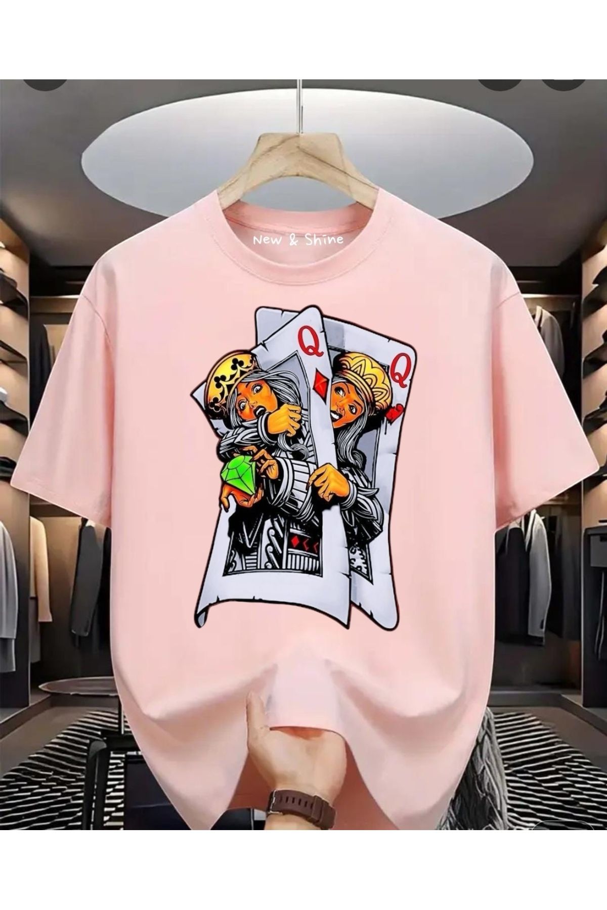 New Shine İskambil Kağıdı Kızlar Baskılı Oversize T-Shirt