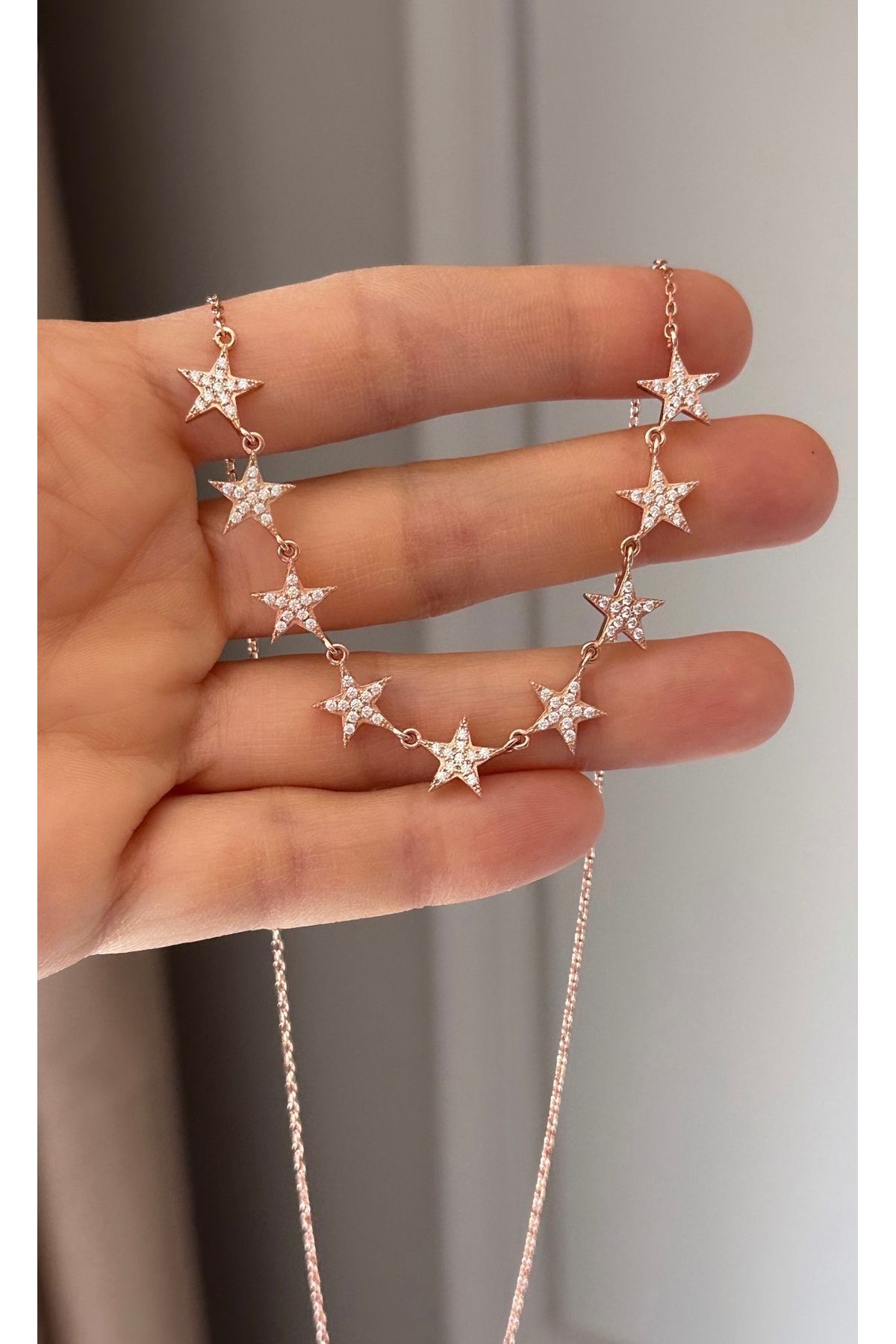 emy by emel luxury silver jewelry Rose Altın Kaplama Yıldızlı Zincir Kolye 925 Ayar Gümüş