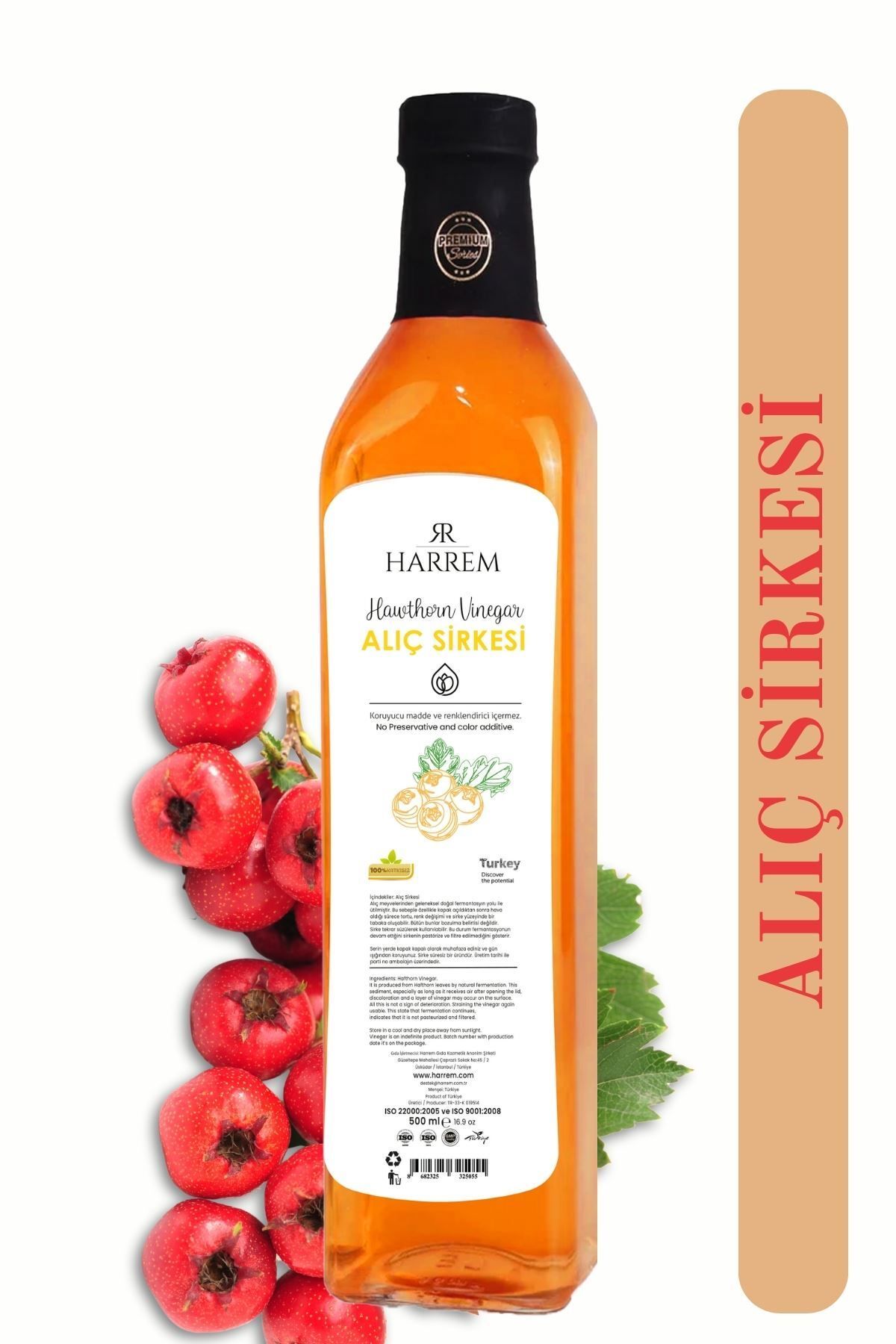 Harrem Alıç Sirkesi Doğal Fermantasyon 500ml Cam Şişe