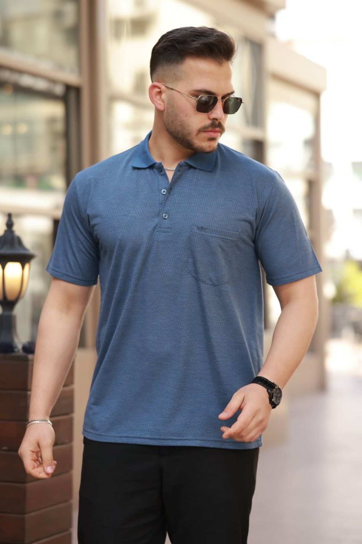 Eserden Erkek Yakalı Mini Jakarlı Kısa Kollu T-shirt
