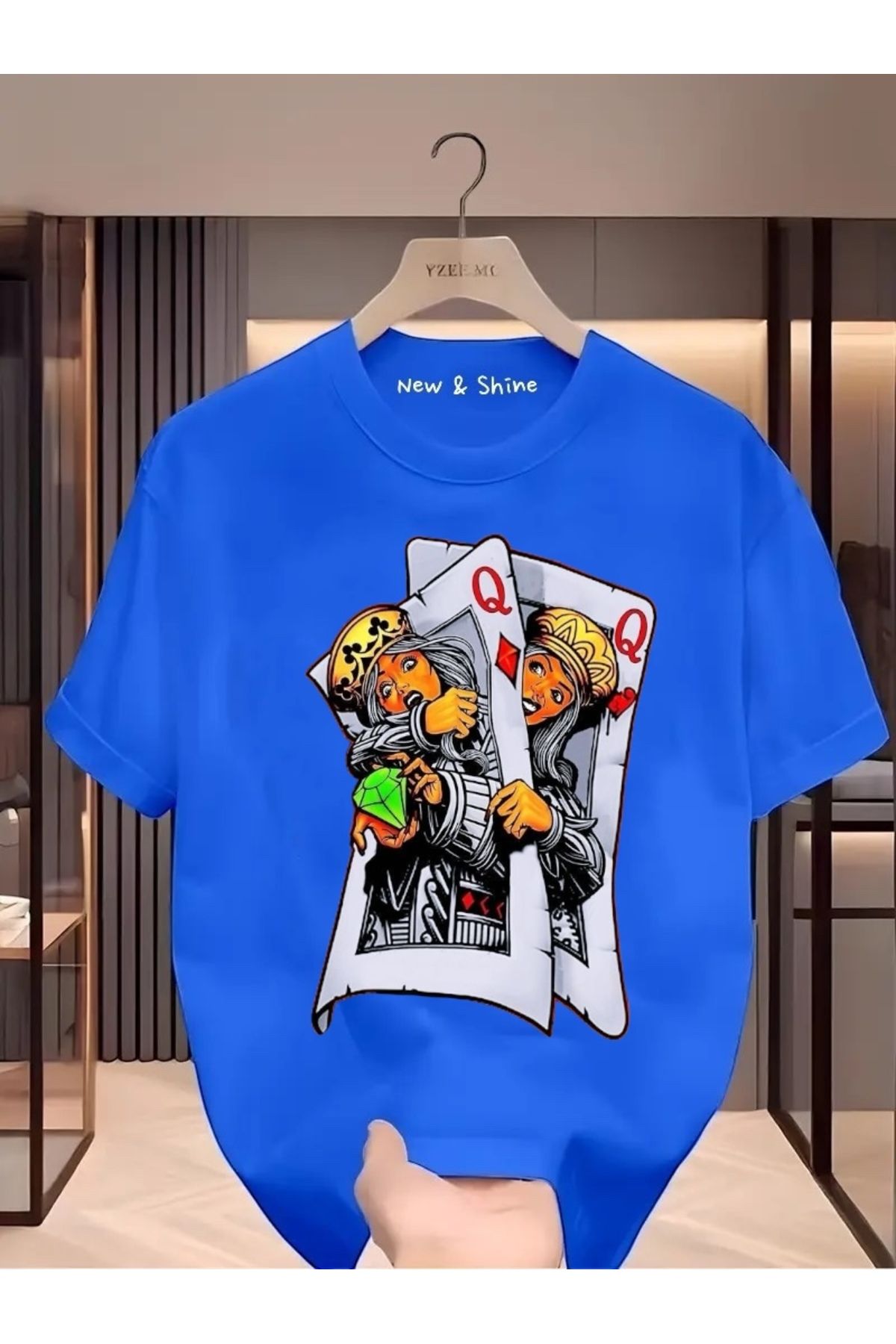 New Shine İskambil Kağıdı Kızlar Baskılı Oversize T-Shirt