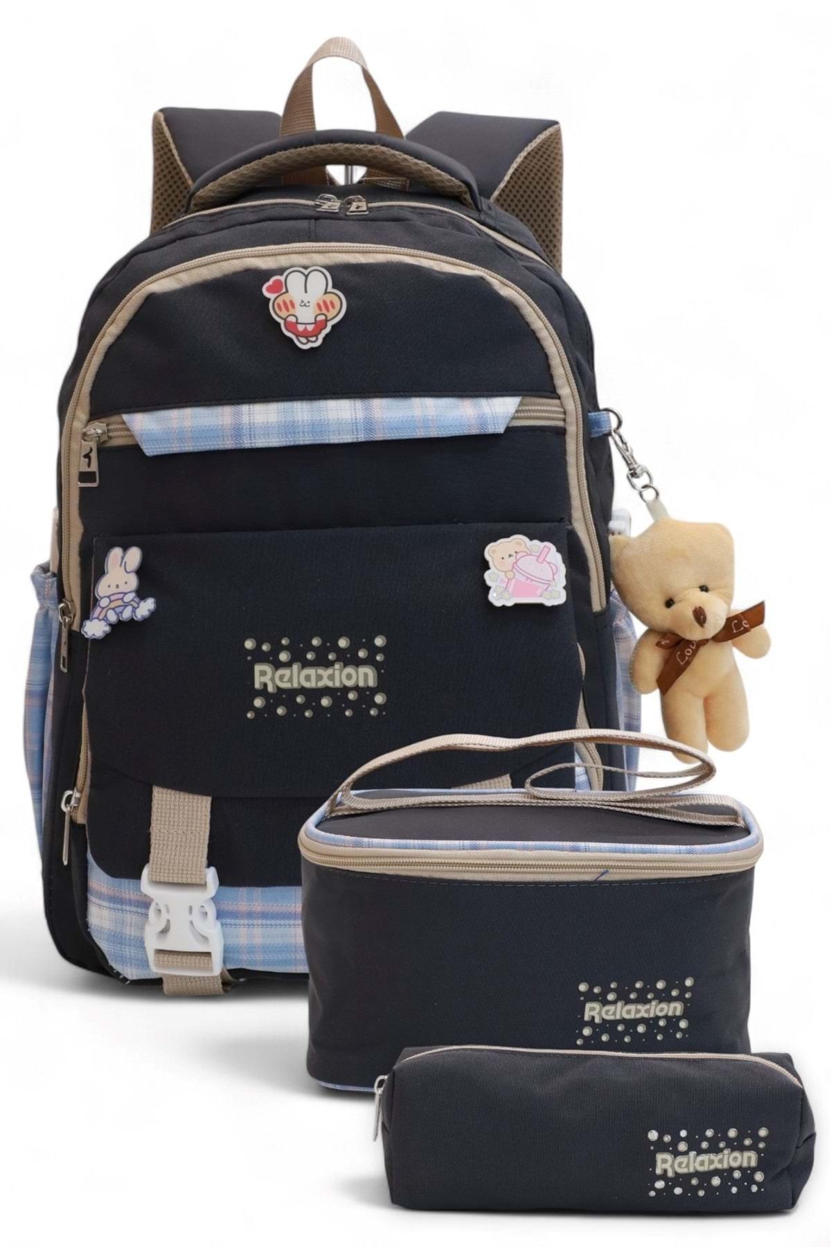 Kidessa Relaxion 2144-1396 Kore Tarzı Unisex Çocuk Üçlü Set İlkokul Sırt Çantası
