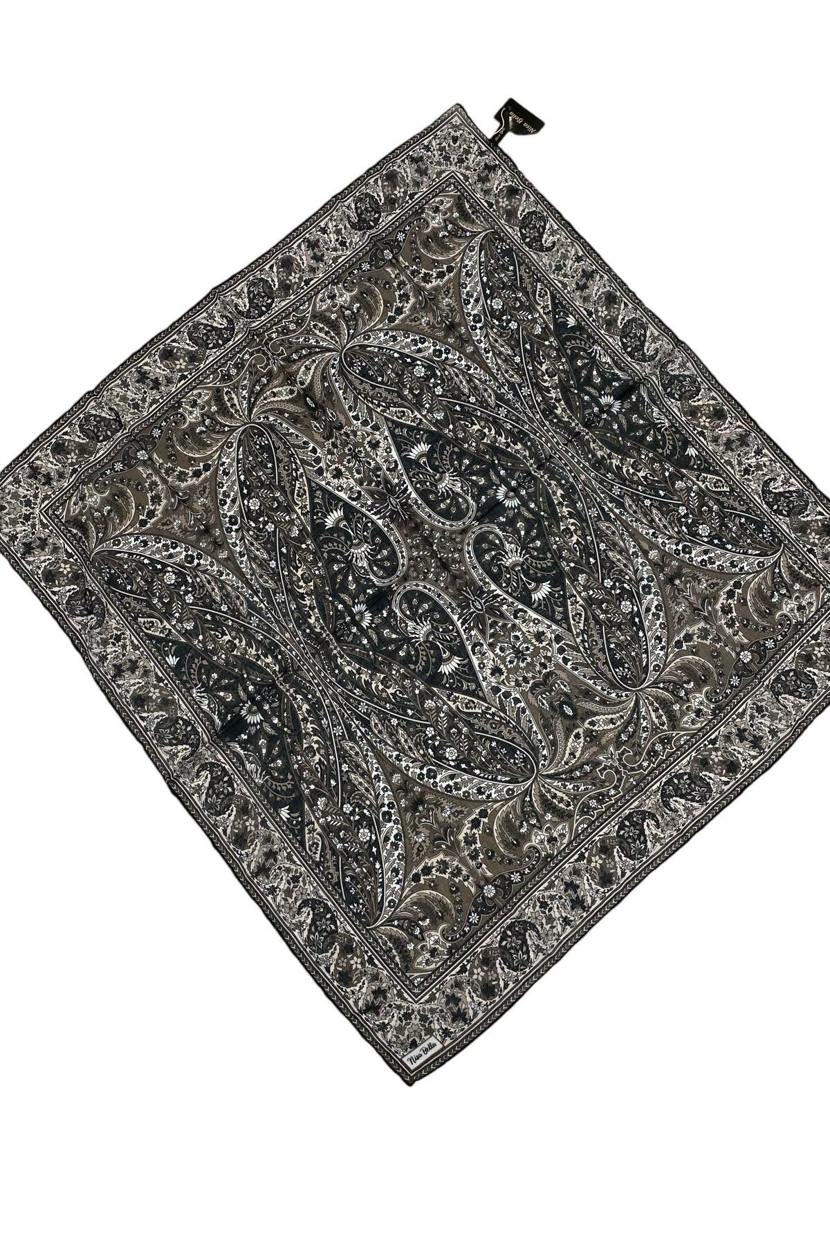 NİSA İPEK RETRO SOFT EŞARP SİYAH VİZON (SR8)