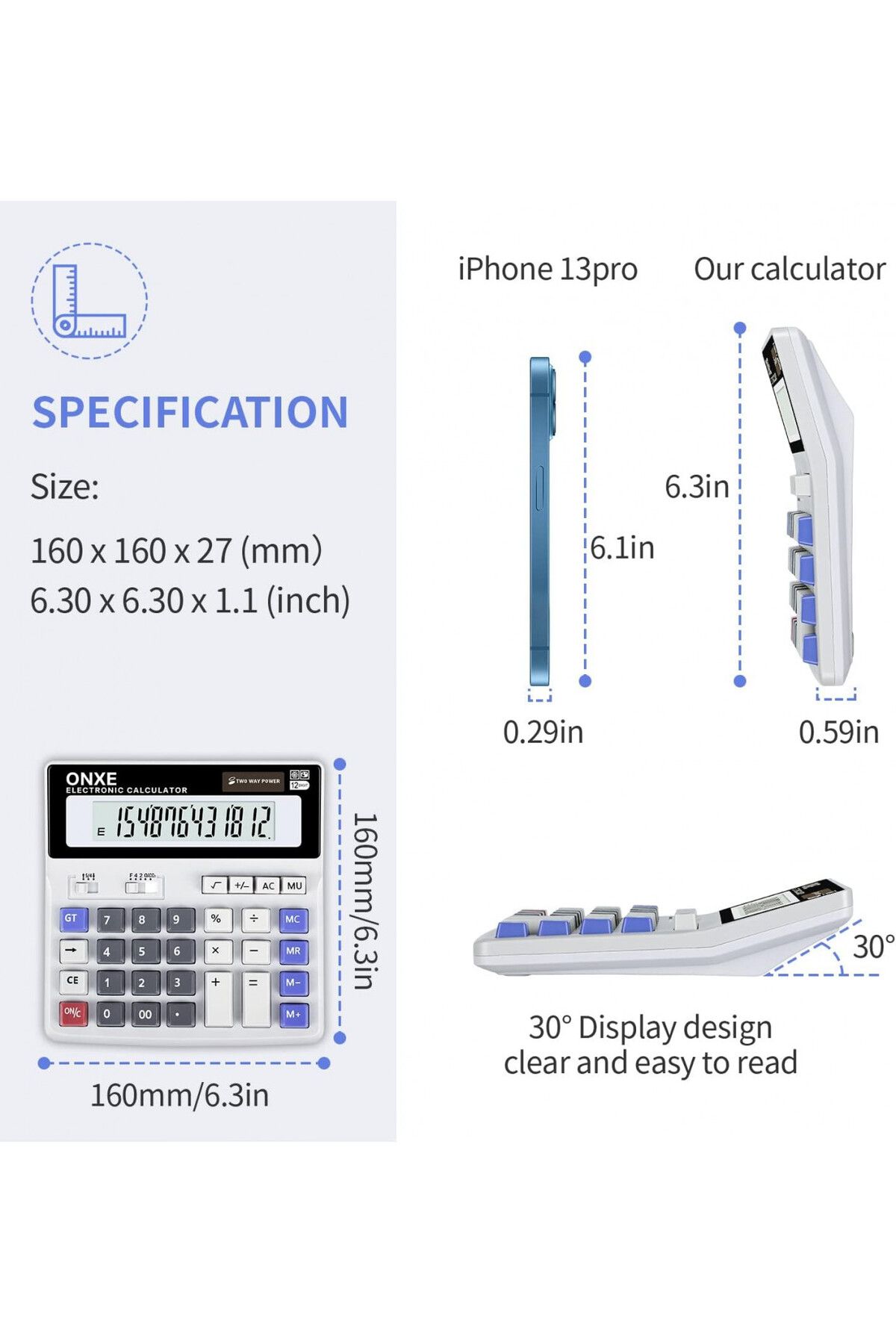 ONXE-12-digit solar calculator ONXE, PVC, multicolor, 16 x 16 cm 6