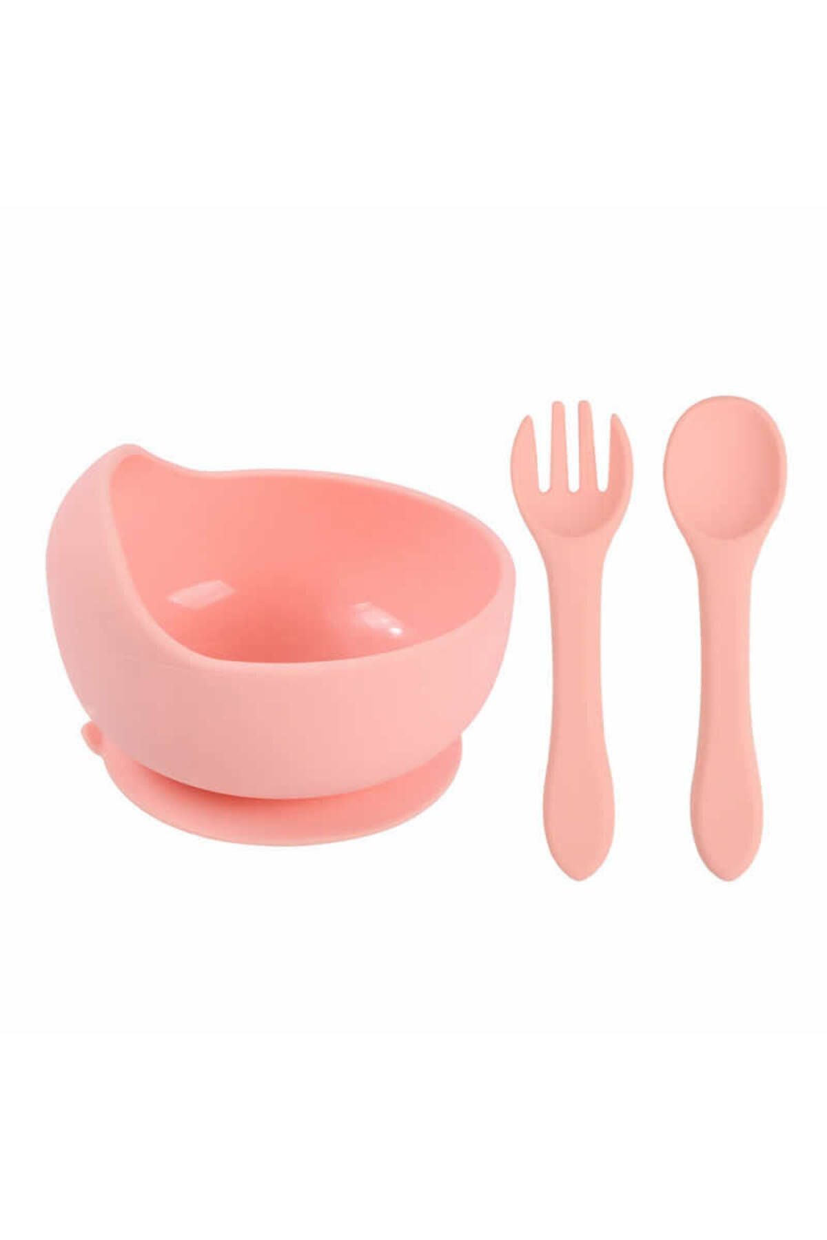 jojobebek Çocuk Silikon Mama Önlüğü, Silikon Vakumlu Kase, Silikon Kaşık Ve Çatal / Pembe fotoğrafı 2 (önizleme)