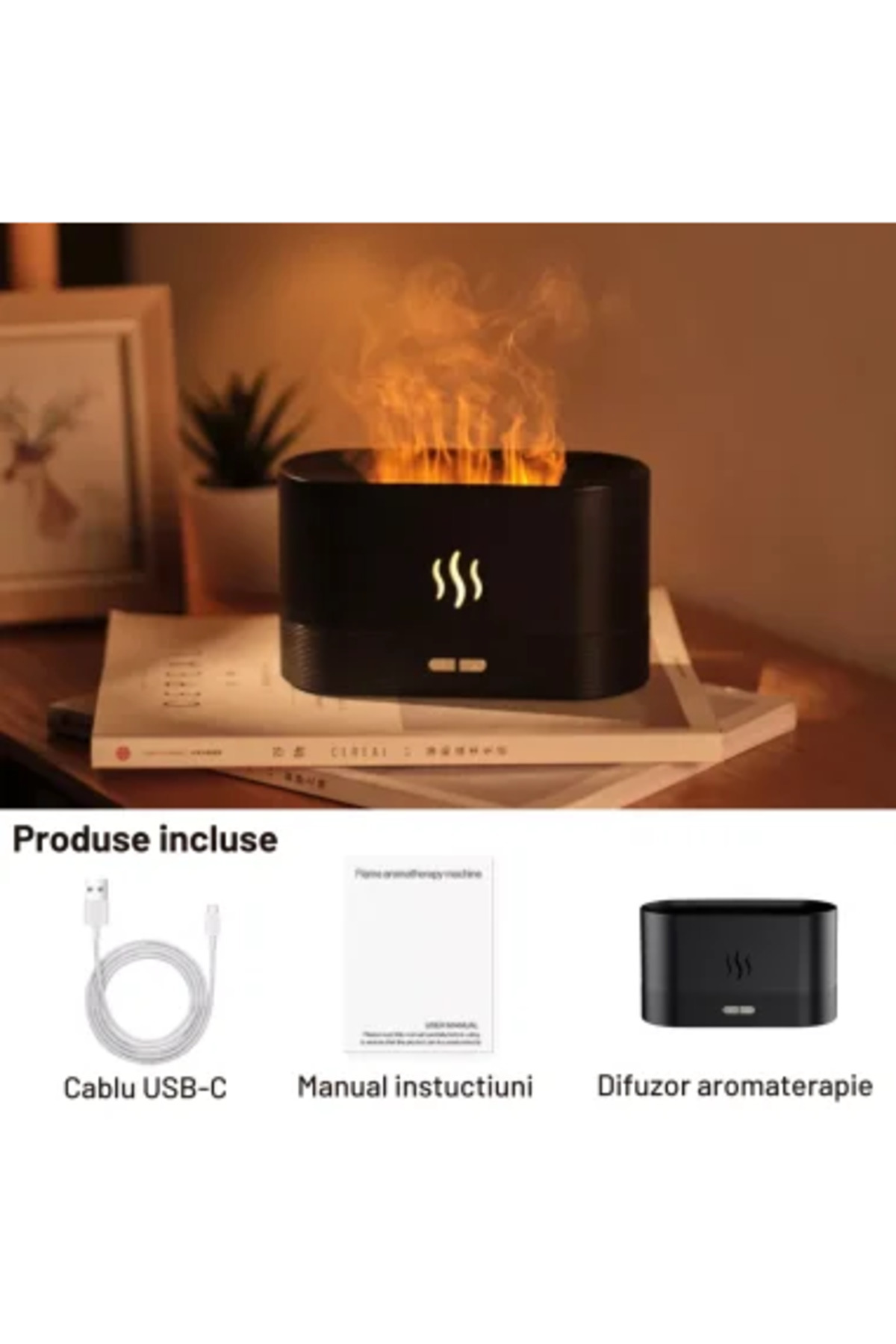 MACVI-Macvi® Aromatherapy Diffuser and Humidifier with Flame Effect, Ultrasonic, 180 ml, Black 3