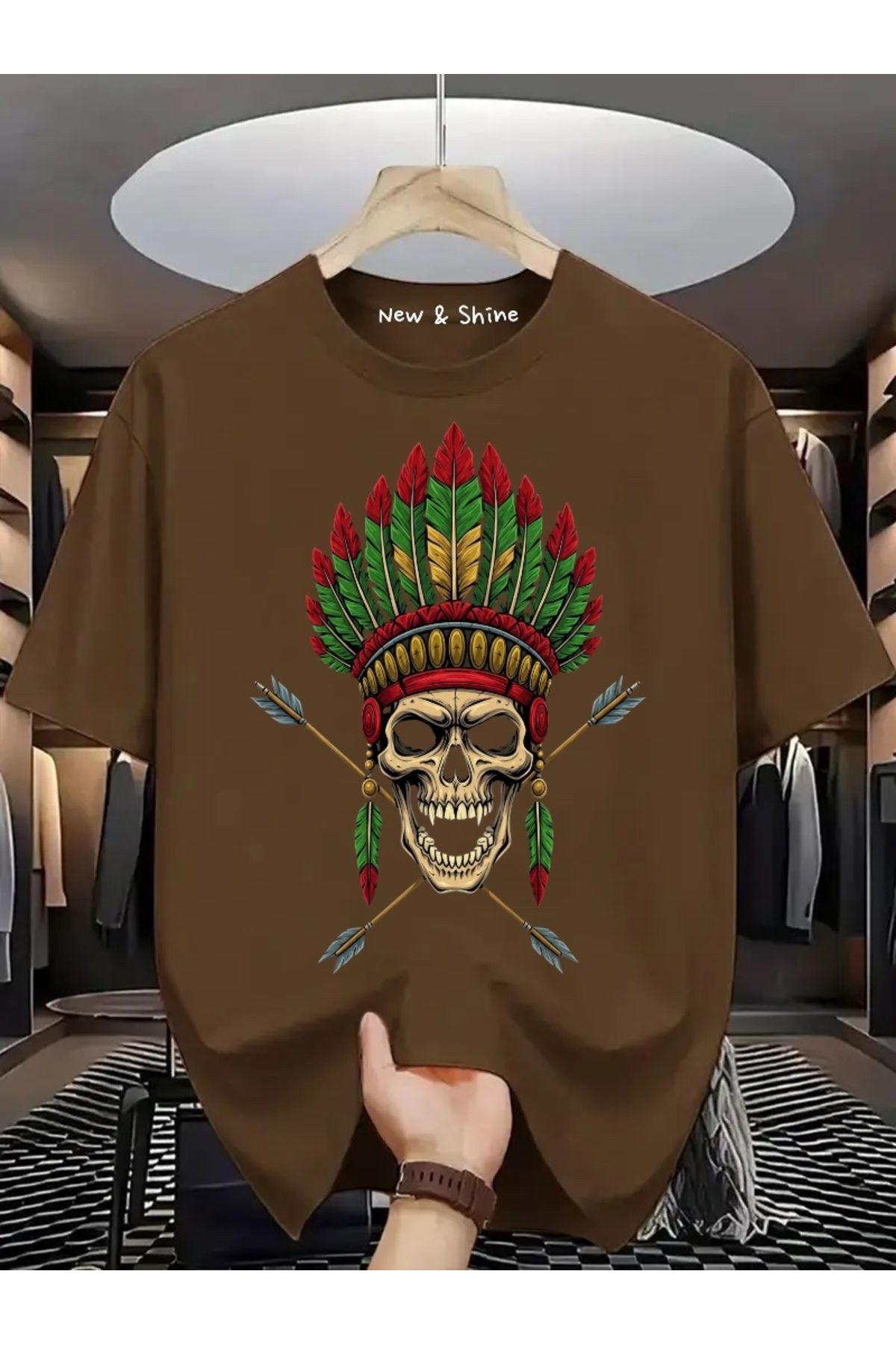 New Shine Kuru Kafa Baskılı Oversize T-Shirt