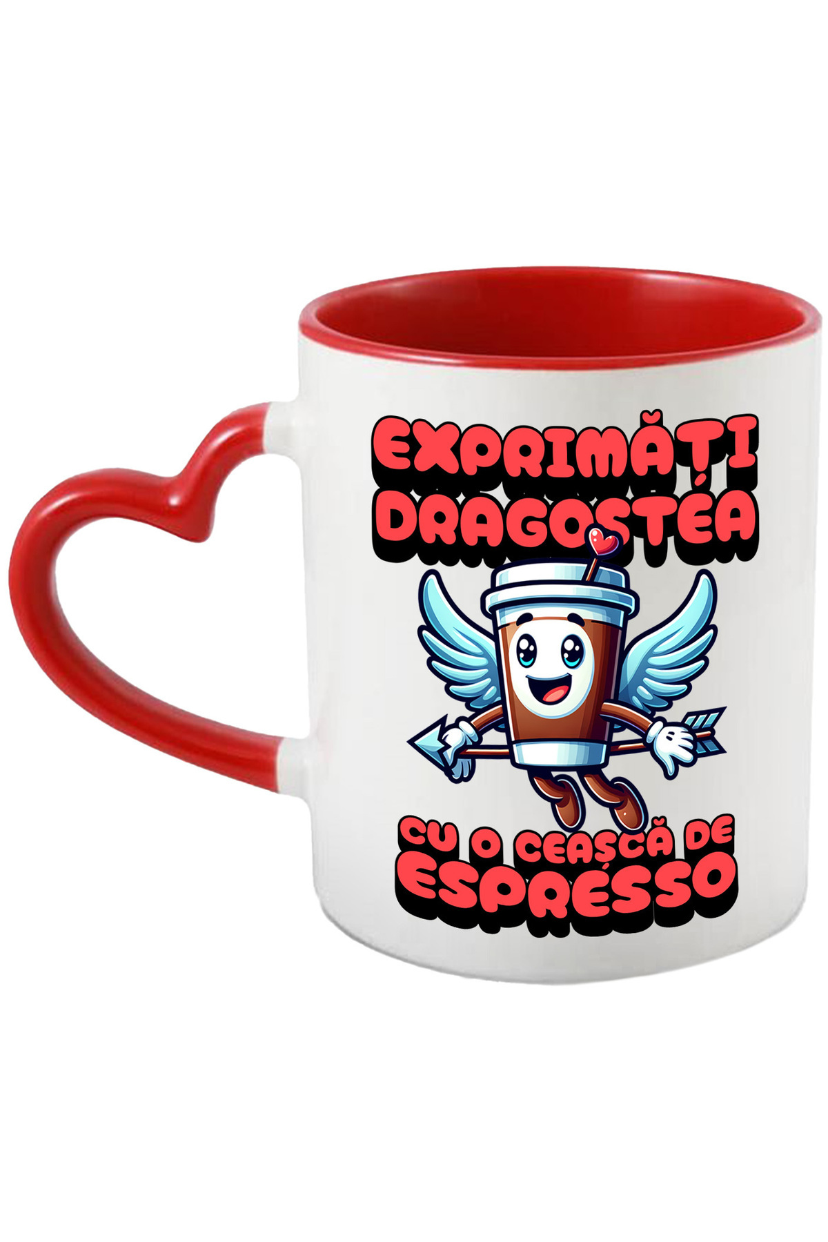 StoryGift Romania Cana Exprimati Dragostea Cu O Ceasca De Espresso, 330ml, Ceramica Cu Maner Inima, Cu ,stg - One Size