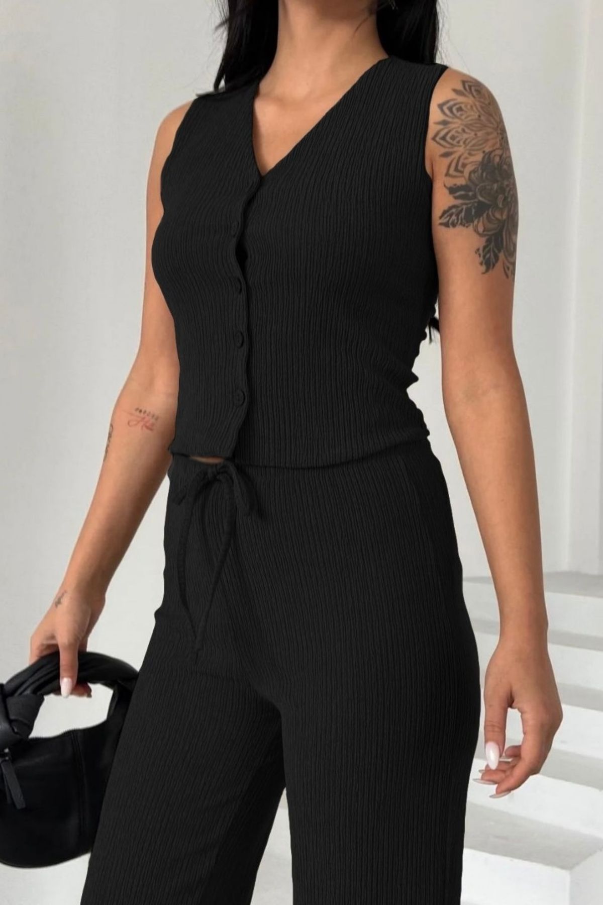 bb butik basic Bürümcük Yelek- Pantolon İkili Takım BC4406