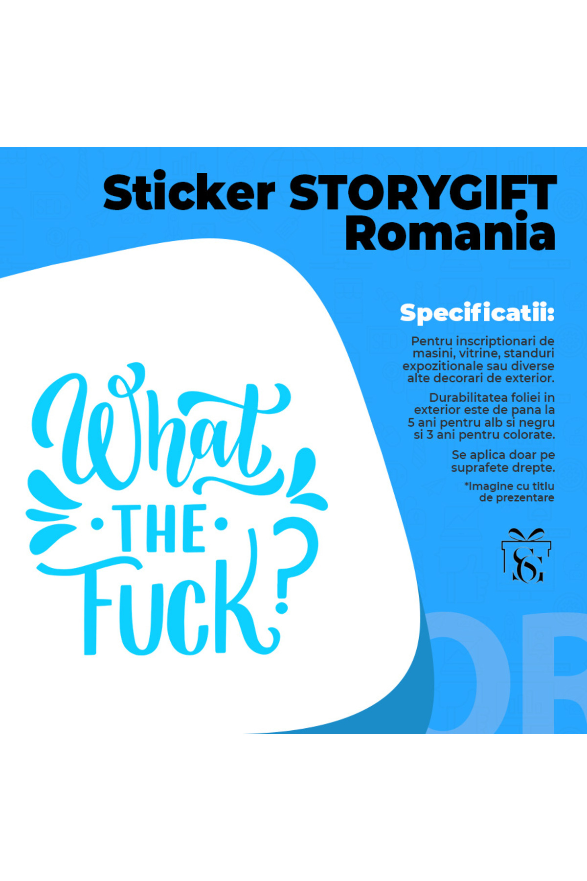 StoryGift Romania-Exterior Sticker With Text "what The Fuc*?" - What's Wrong, Blue Vinyl, 50 Cm 3