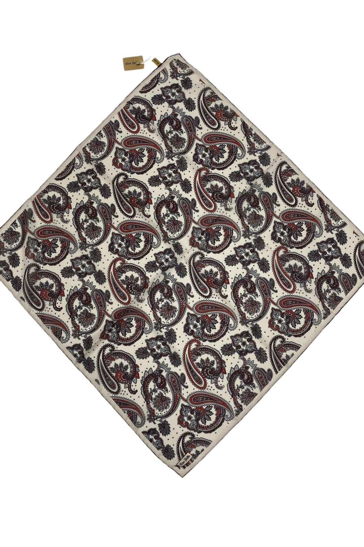 NİSA İPEK RETRO SOFT EŞARP BORDO KREM (SR10)
