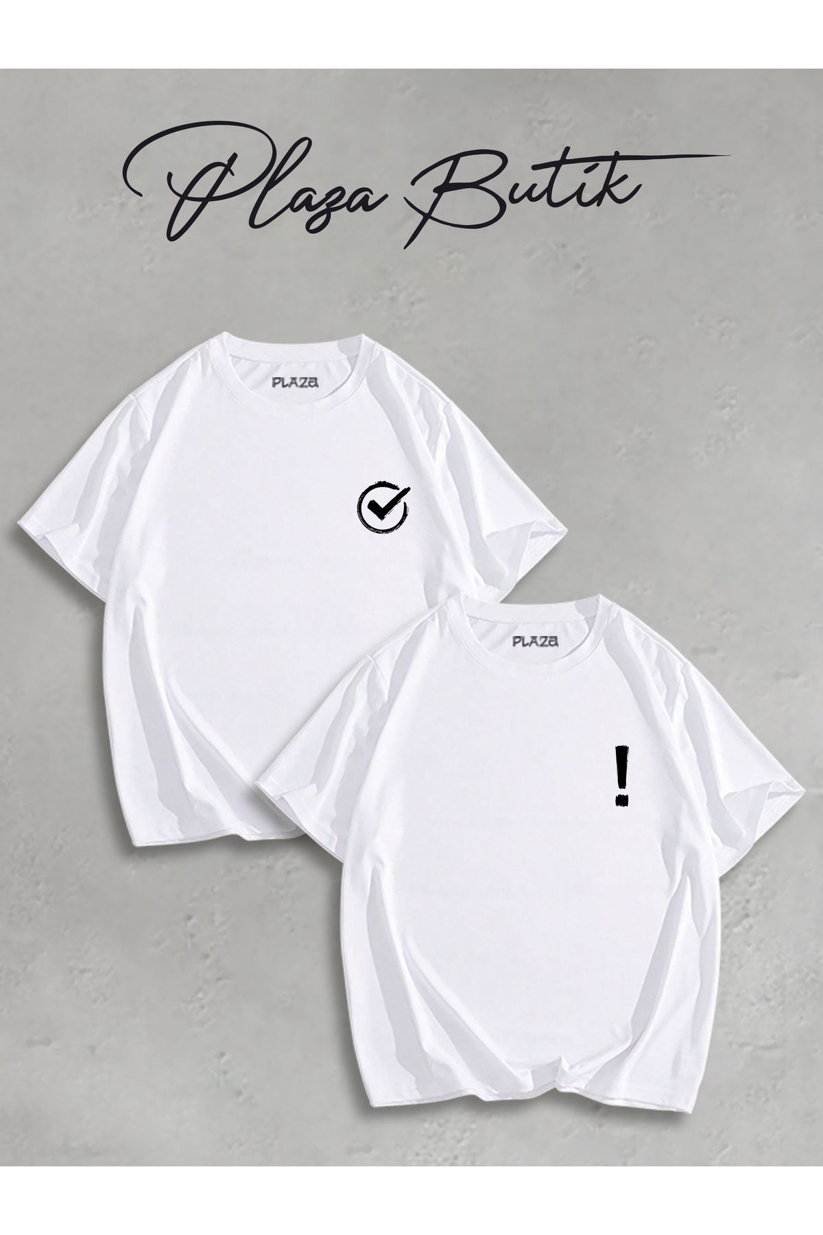 Plaza Butik Tik ve Ünlem Baskılı İkili Oversize T-shirt