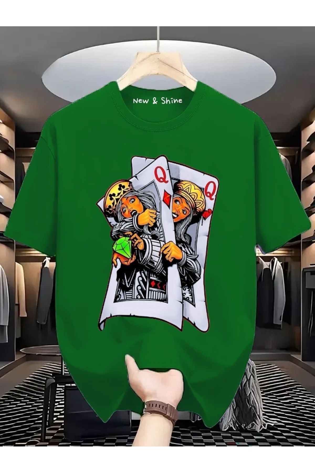 New Shine İskambil Kağıdı Kızlar Baskılı Oversize T-Shirt