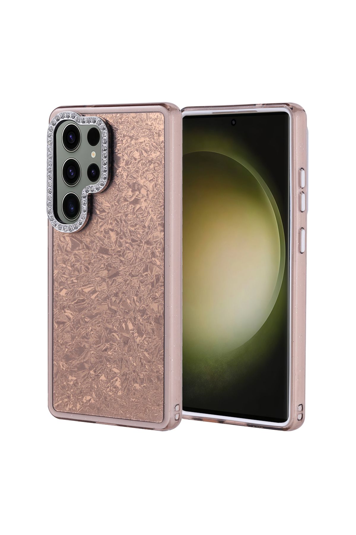 Strap U Samsung Galaxy S25 Ultra Kırık Cam Efektli Işıltılı Kılıf Kamera Koruması Taşlı Tasarım Kapi Kapak