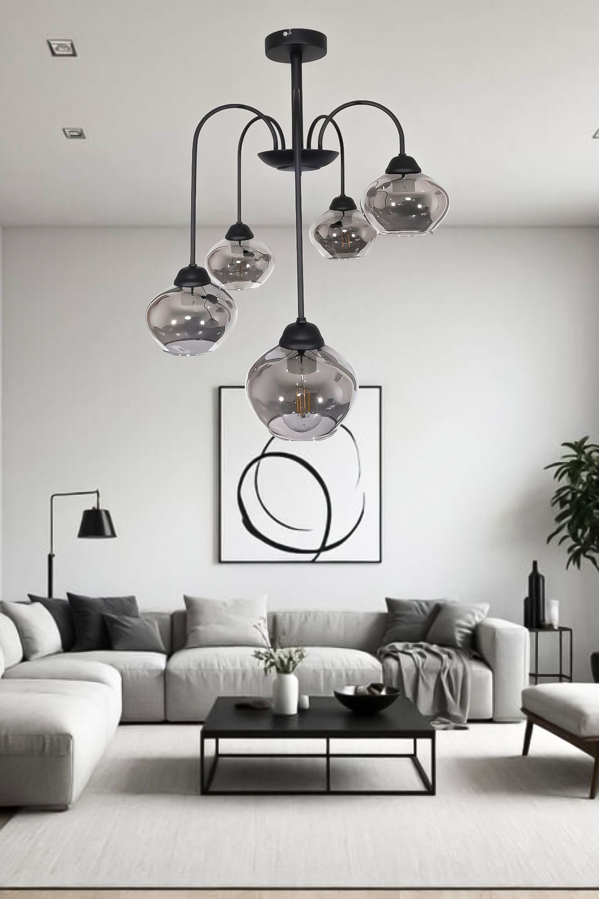Fer Avize Dora Dekoratif Tasarım Modern Kollu Camlı Avize Oturma Odası Yemek Odası Salon