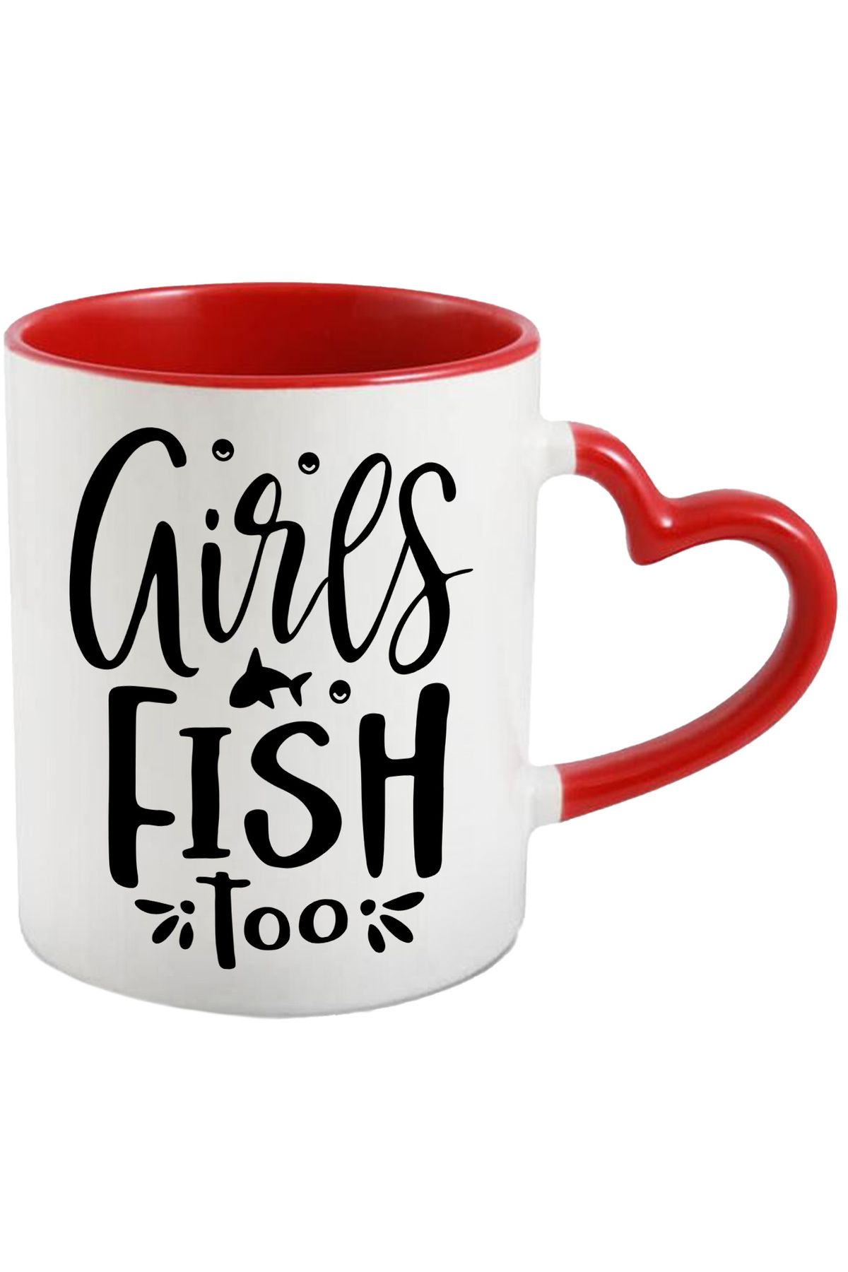 StoryGift Romania Cana Cu Textul In Limba Engleza "girls Fish Too" - Si Fetele Pescuiesc Cu Maner , Cu ,stg - One Size