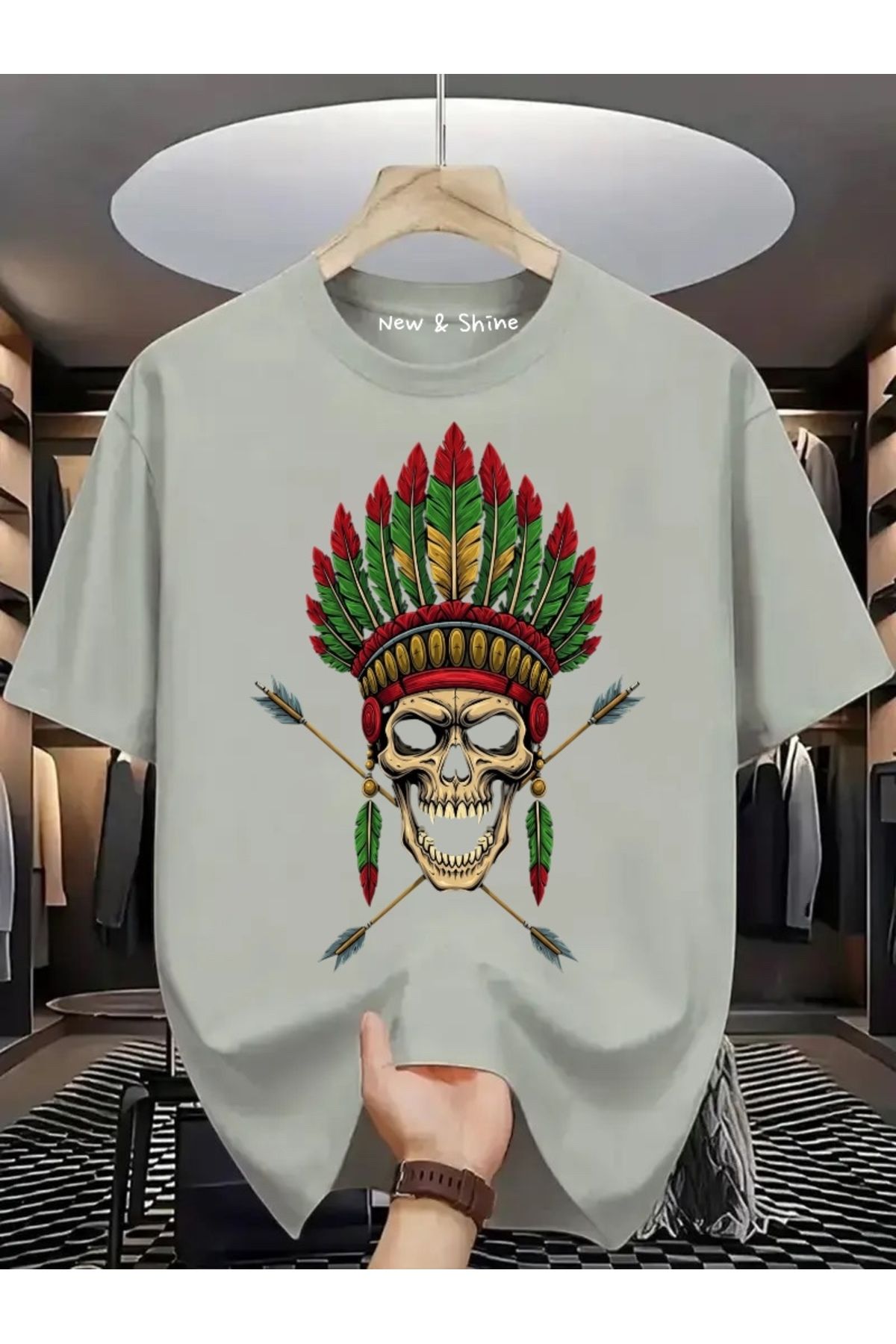 New Shine Kuru Kafa Baskılı Oversize T-Shirt
