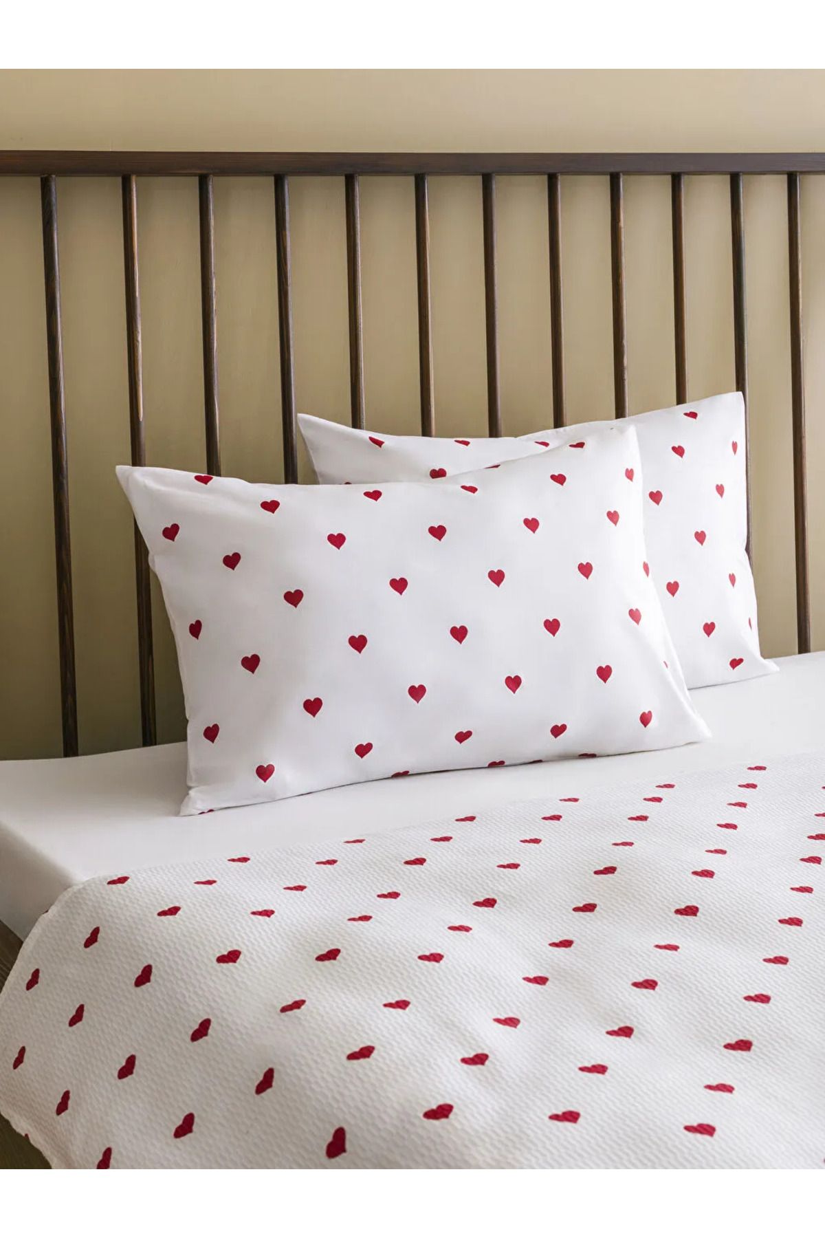 LC Waikiki-Lcw Home Red Heart Patterned Double Pique Set 3