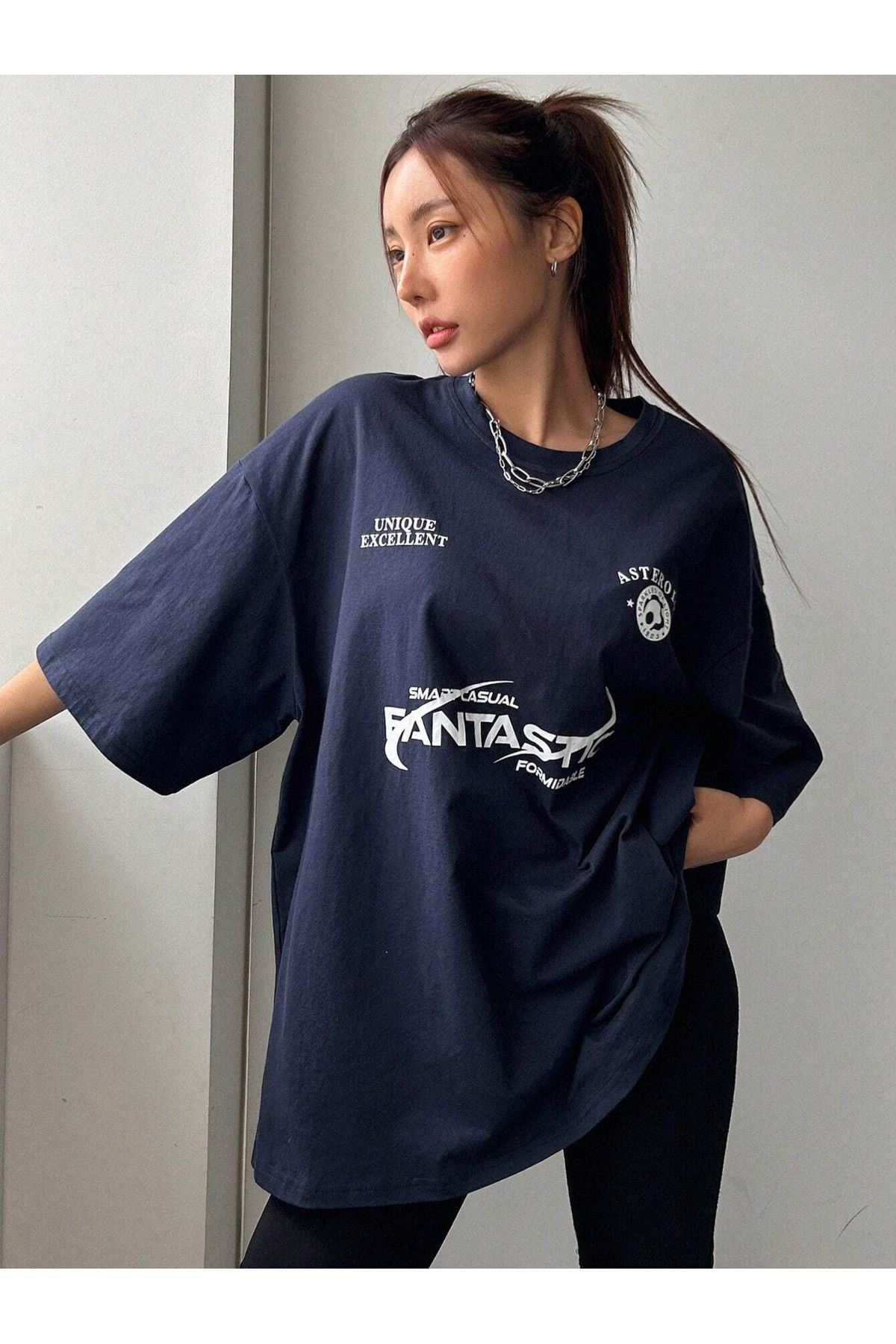 Sweetline Fantastıc Süprem T-Shirt - Siyah Baskılı Oversize Bisiklet Yaka Kısa Kol Tişört görsel 3