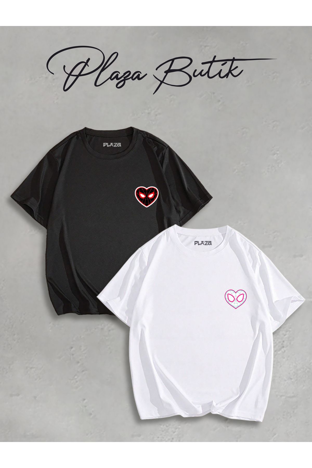Plaza Butik Spider - Gwen Baskılı İkili Oversize Sevgili T-shirt Eş Kombini