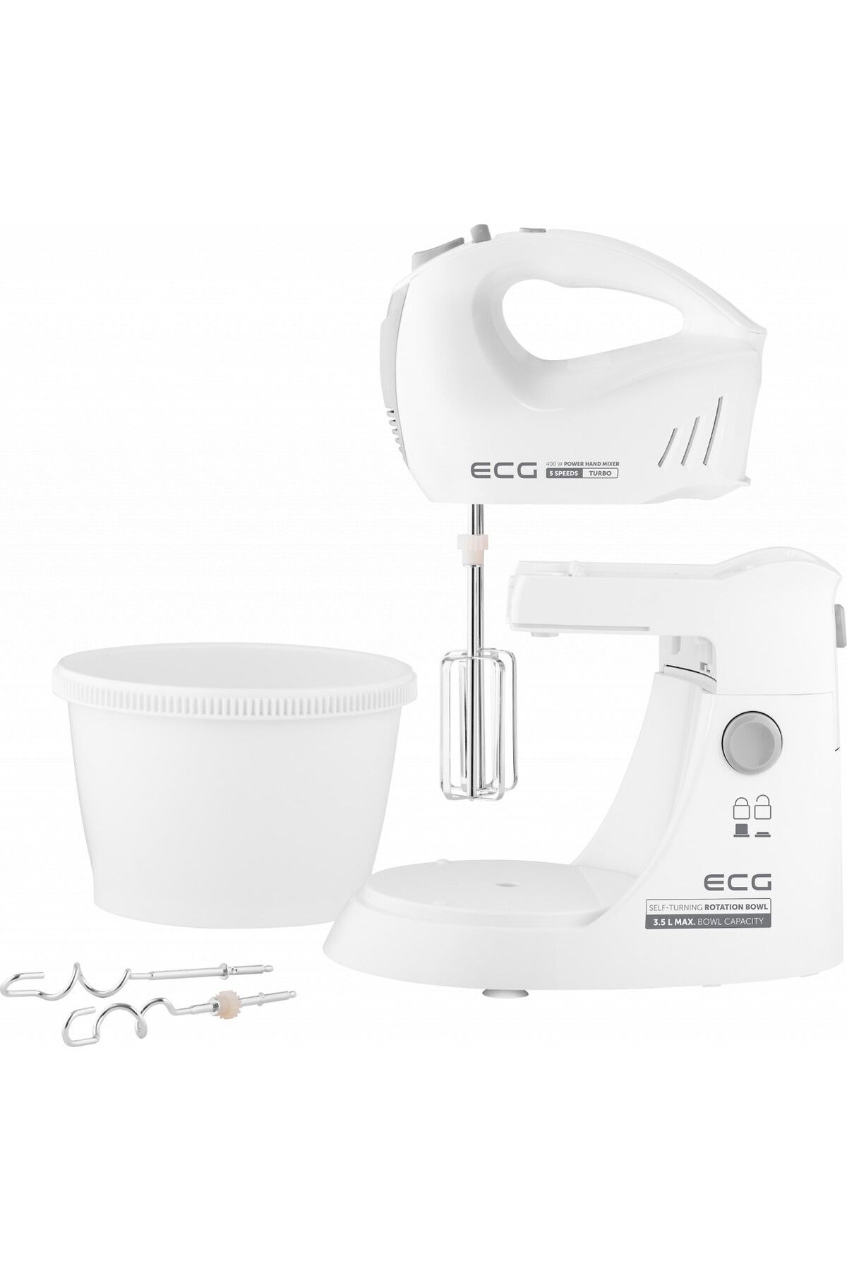 ECG-Hand Mixer With Rotating Bowl Rsm 4052, 400 W, 3.5 L, 5 Speeds, Turbo Function, White 15