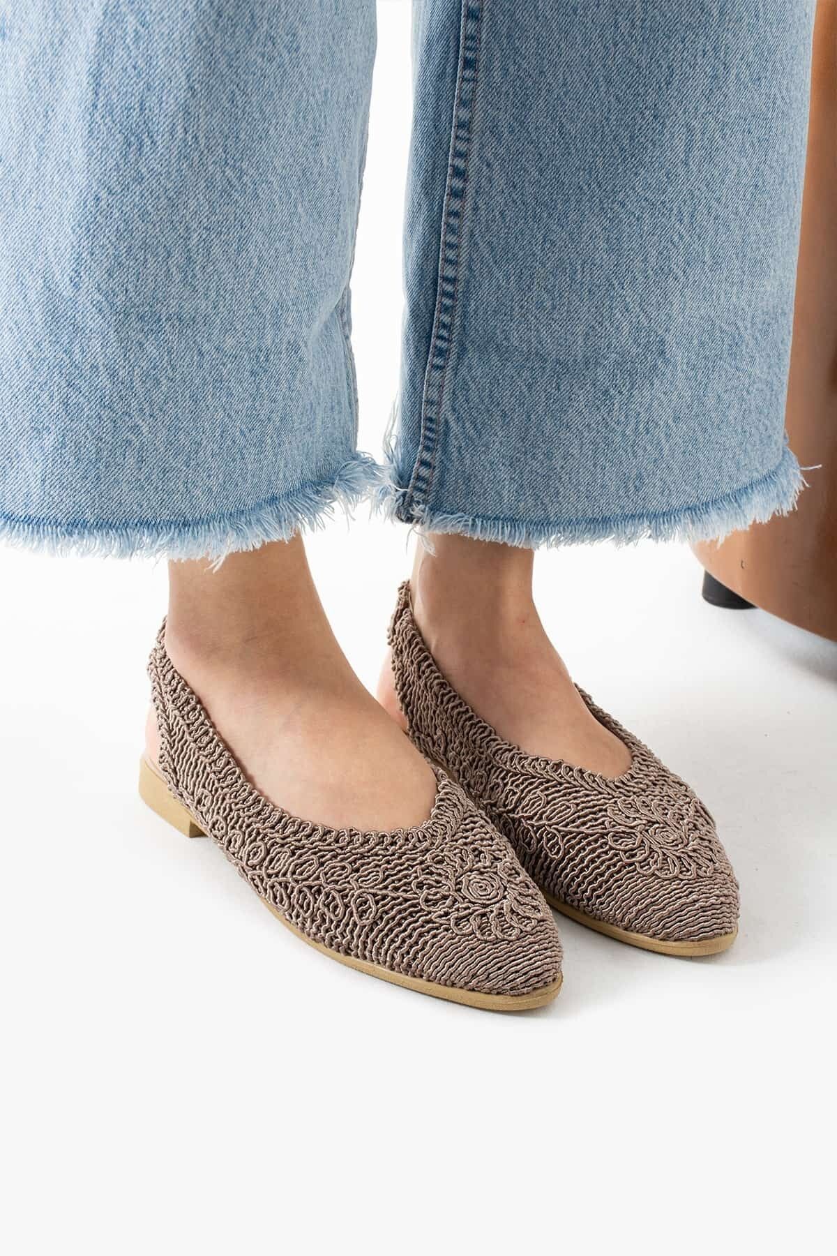 Moda Frato Modafrato ELORA Hasır Dantel Babet Kadın Sandalet Yazlık Rahat Ayakkabı