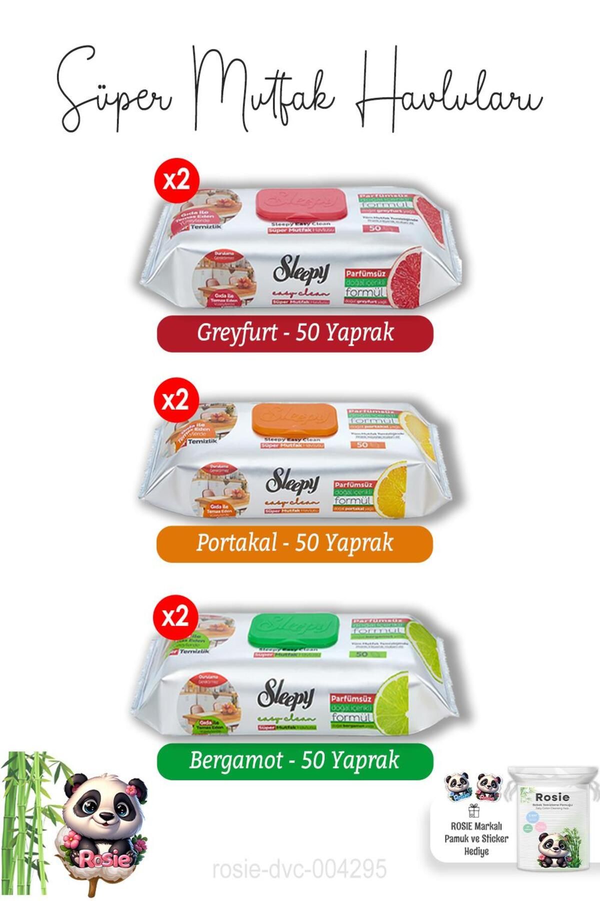Sleepy Portakal, Greyfurt ve Bergamot x2 Süper Mutfak Havlusu 50'li (300 YAPRAK) ve ROSIE