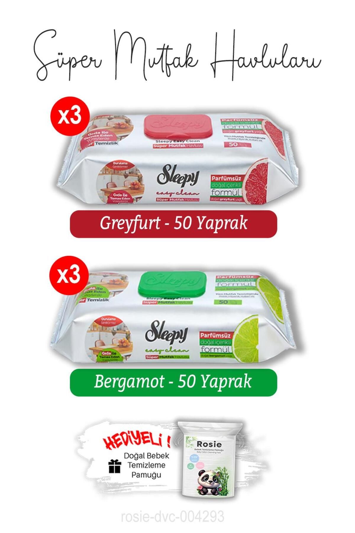 Sleepy Bergamot (3x) ve Greyfurt (3x) Süper Mutfak Havlusu 50'li ve ROSIE