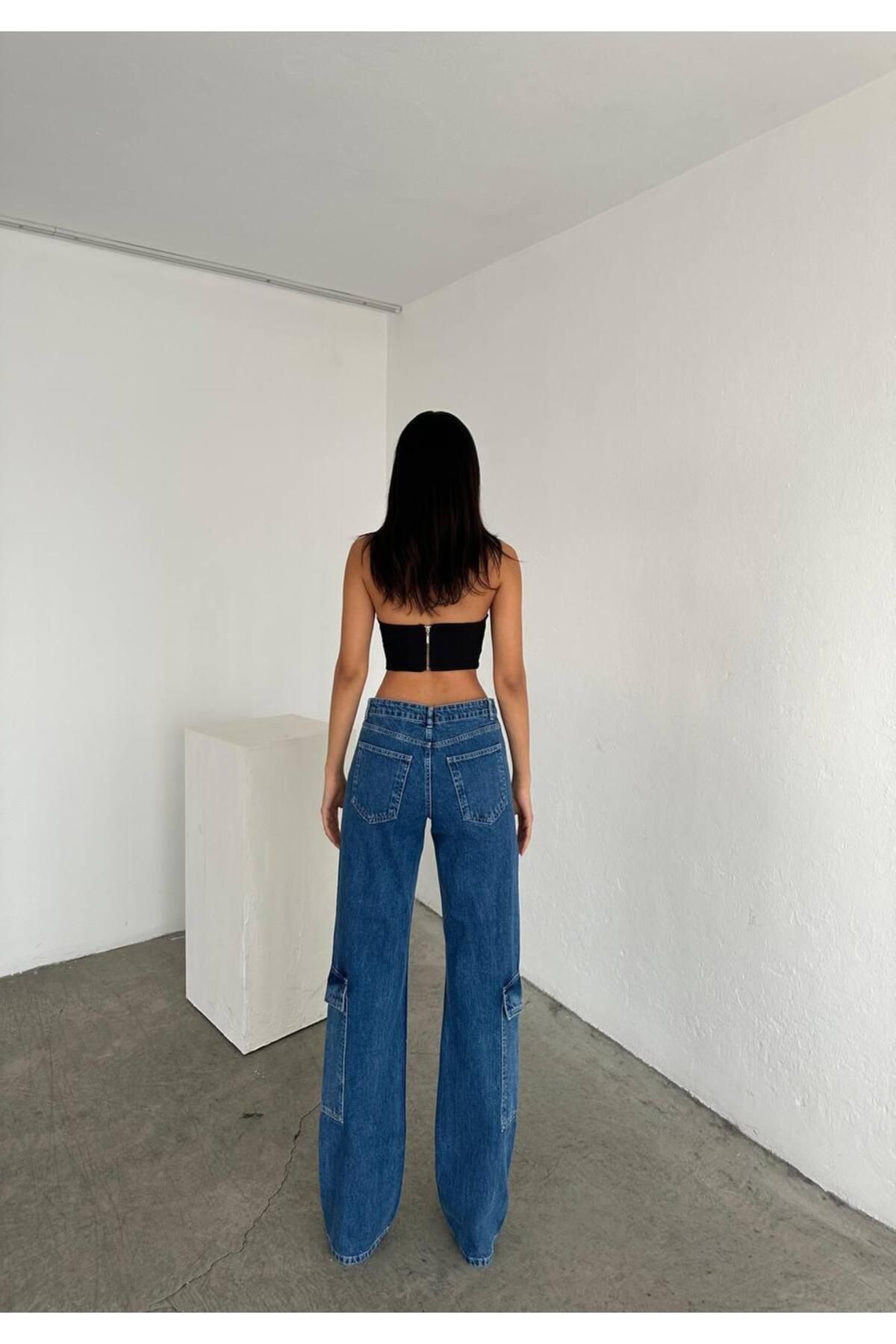 Castivo Fashion Cepli Kargo Jean Pantolon