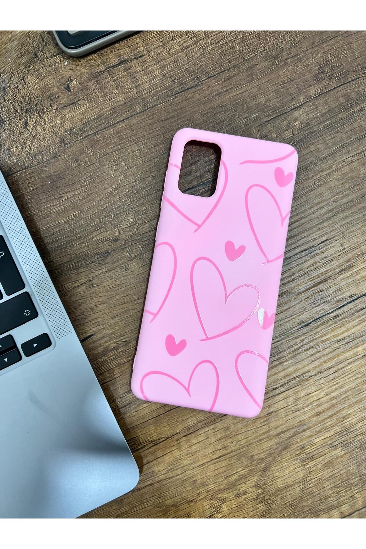 HZR Samsung A71 Kalp Desenli Pembe Kılıf