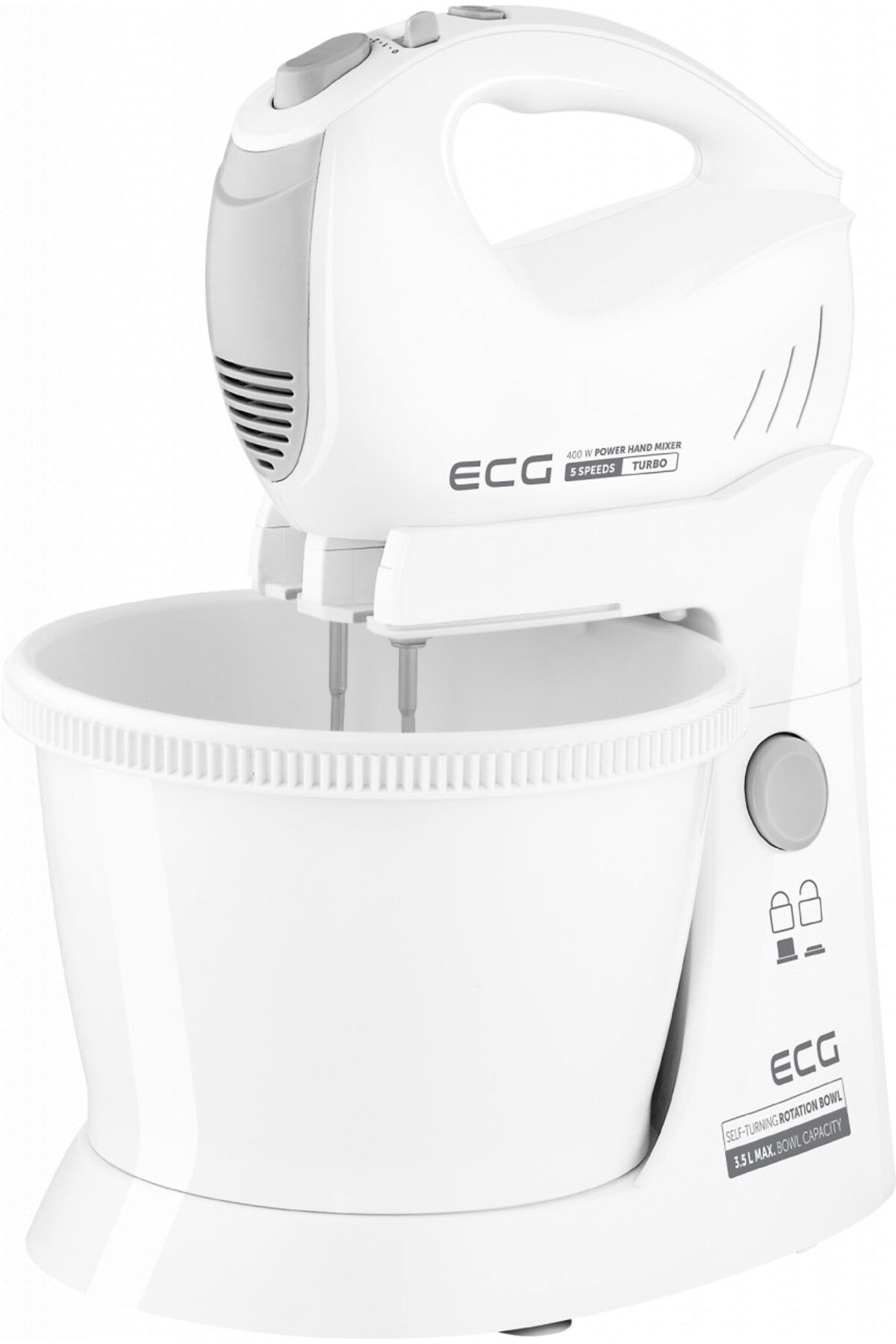 ECG-Hand Mixer With Rotating Bowl Rsm 4052, 400 W, 3.5 L, 5 Speeds, Turbo Function, White 4