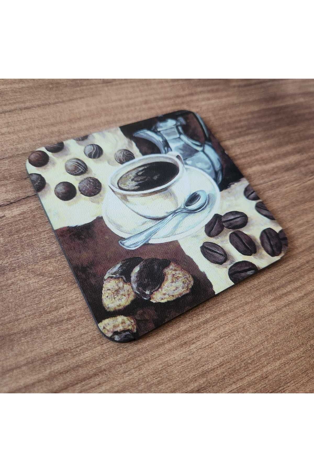 fırsatlar diyarı Coffee Time Retro Vintage Çay Kahve Ahşap Bardak Altlığı Seti 6 Adet