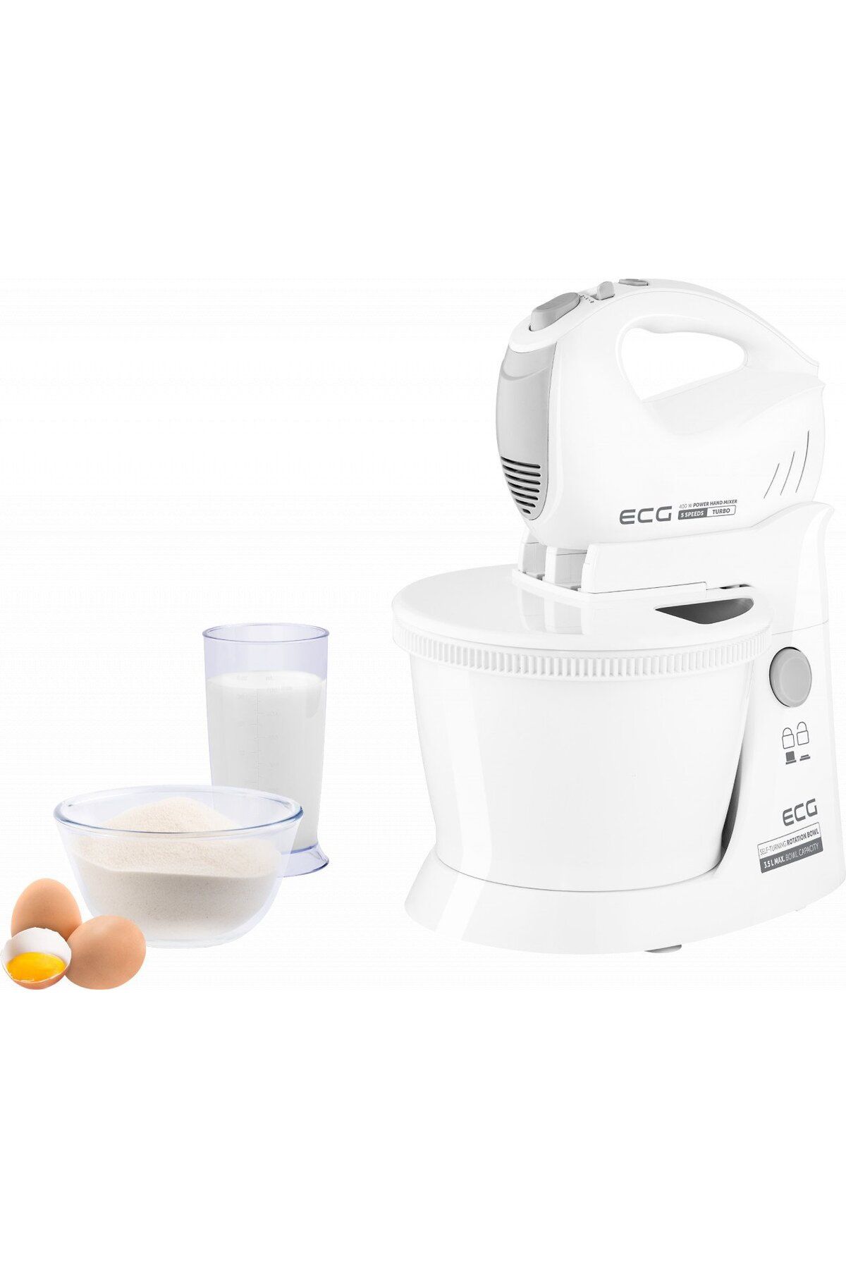 ECG-Hand Mixer With Rotating Bowl Rsm 4052, 400 W, 3.5 L, 5 Speeds, Turbo Function, White 16