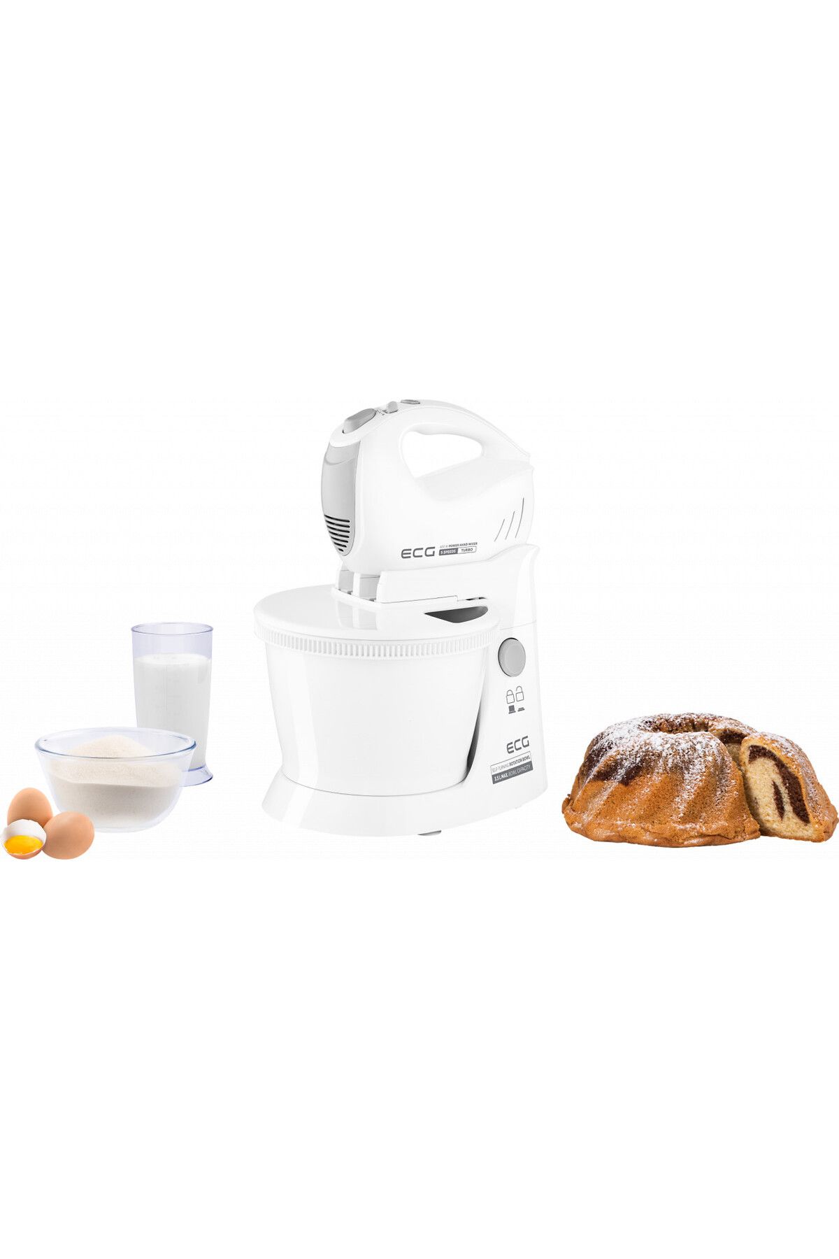 ECG-Hand Mixer With Rotating Bowl Rsm 4052, 400 W, 3.5 L, 5 Speeds, Turbo Function, White 18