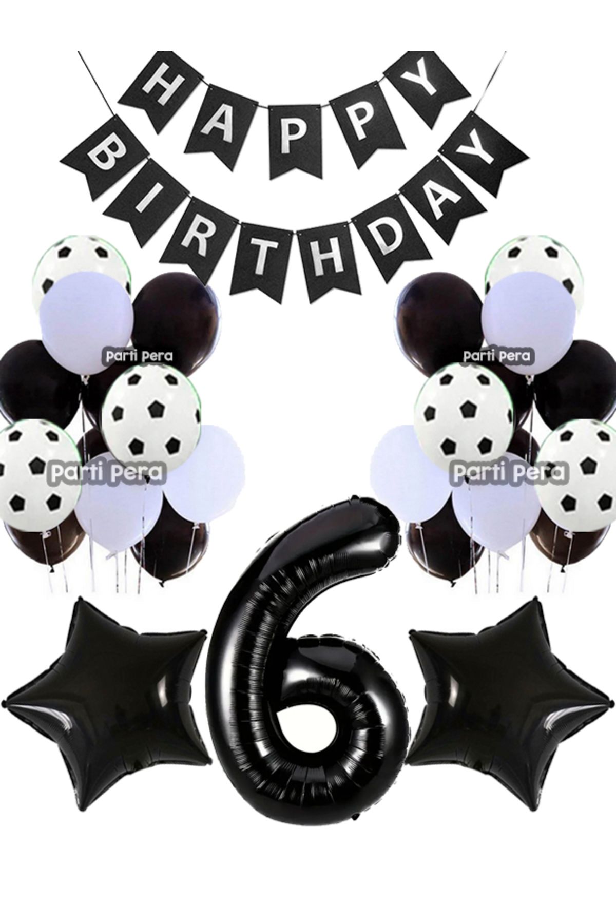parti pera Futbol Konsept Siyah Beyaz Pastel Balon Yıldız Folyo Balon Siyah Rakam Folyo Balon Doğum Günü Balon