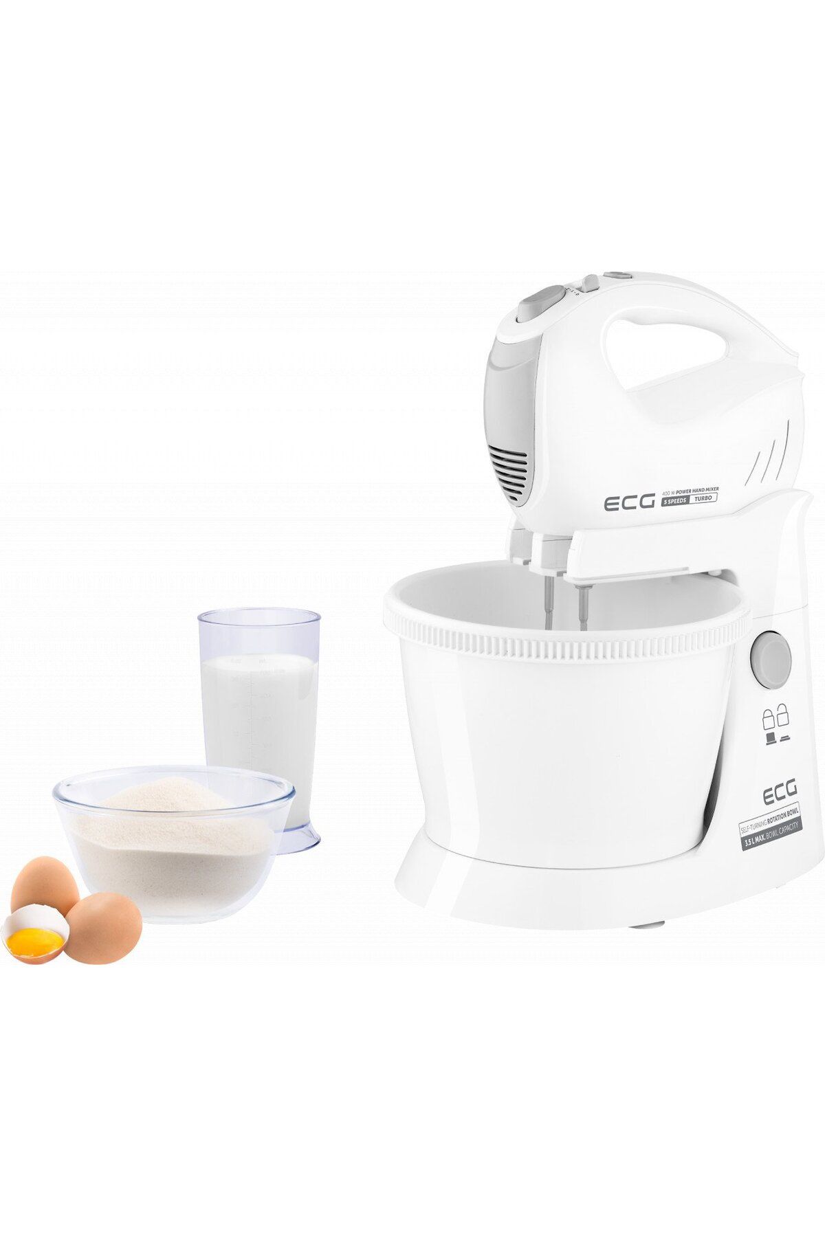 ECG-Hand Mixer With Rotating Bowl Rsm 4052, 400 W, 3.5 L, 5 Speeds, Turbo Function, White 17
